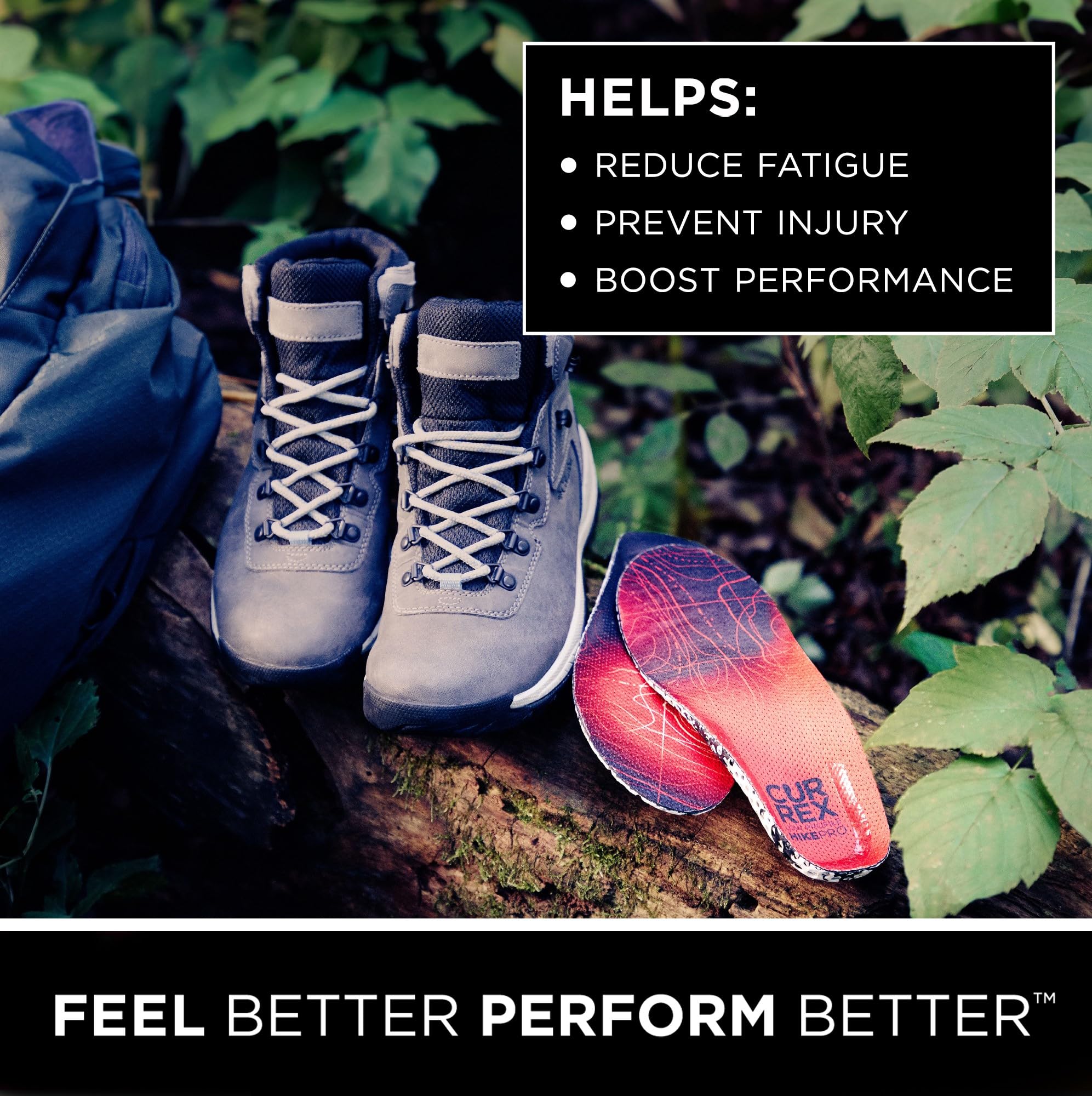 CURREX HikePro Insoles for Hiking Boots & Shoes – Shock Absorbing Inserts to Help Reduce Fatigue and Increase Performance – Anti-Slip Heel Surface for Stability – for Men & Women – High Arch, Small