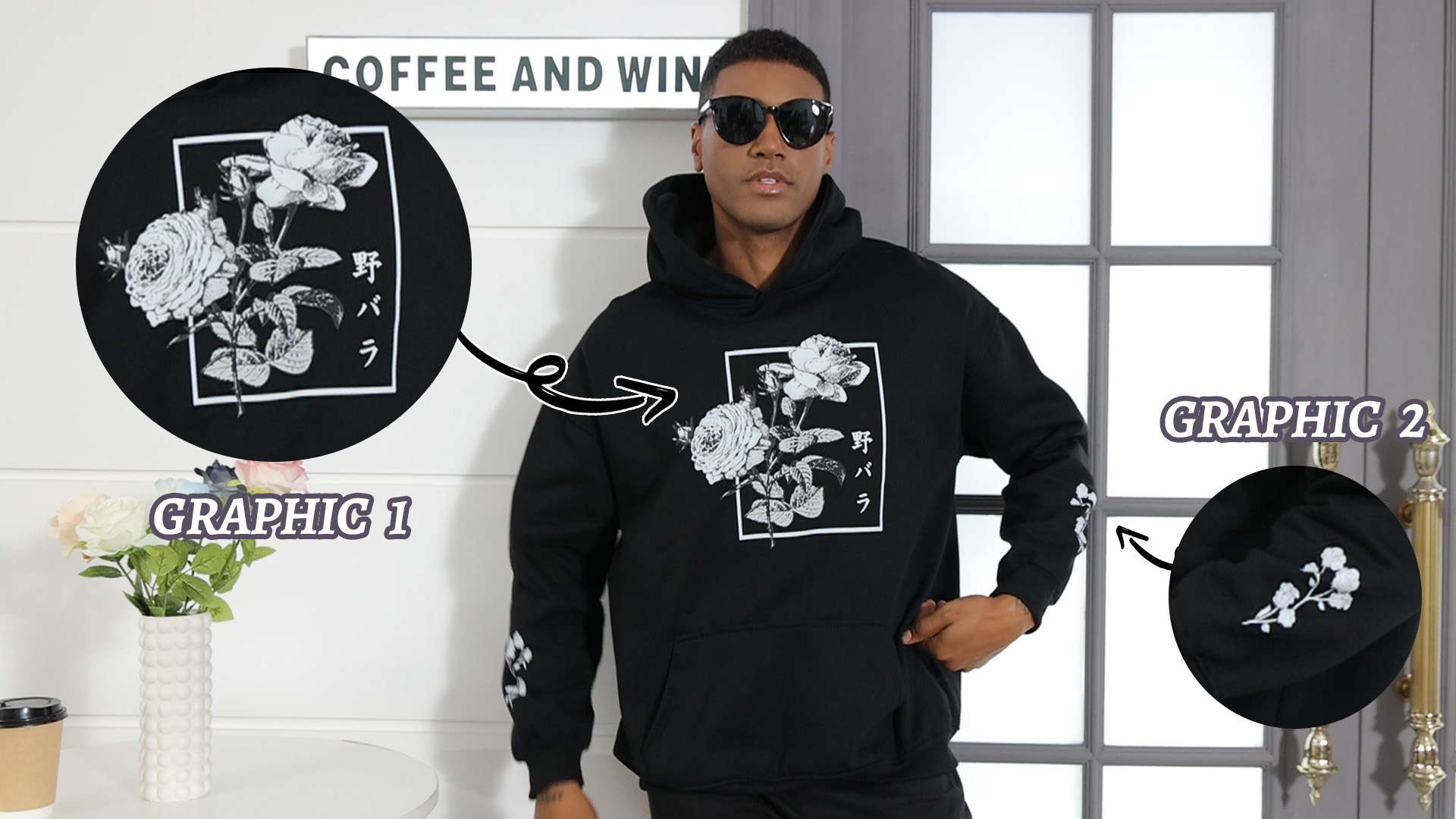 Sulayesh Rose Floral Graphic Hoodie for Men Aesthetic Japanese