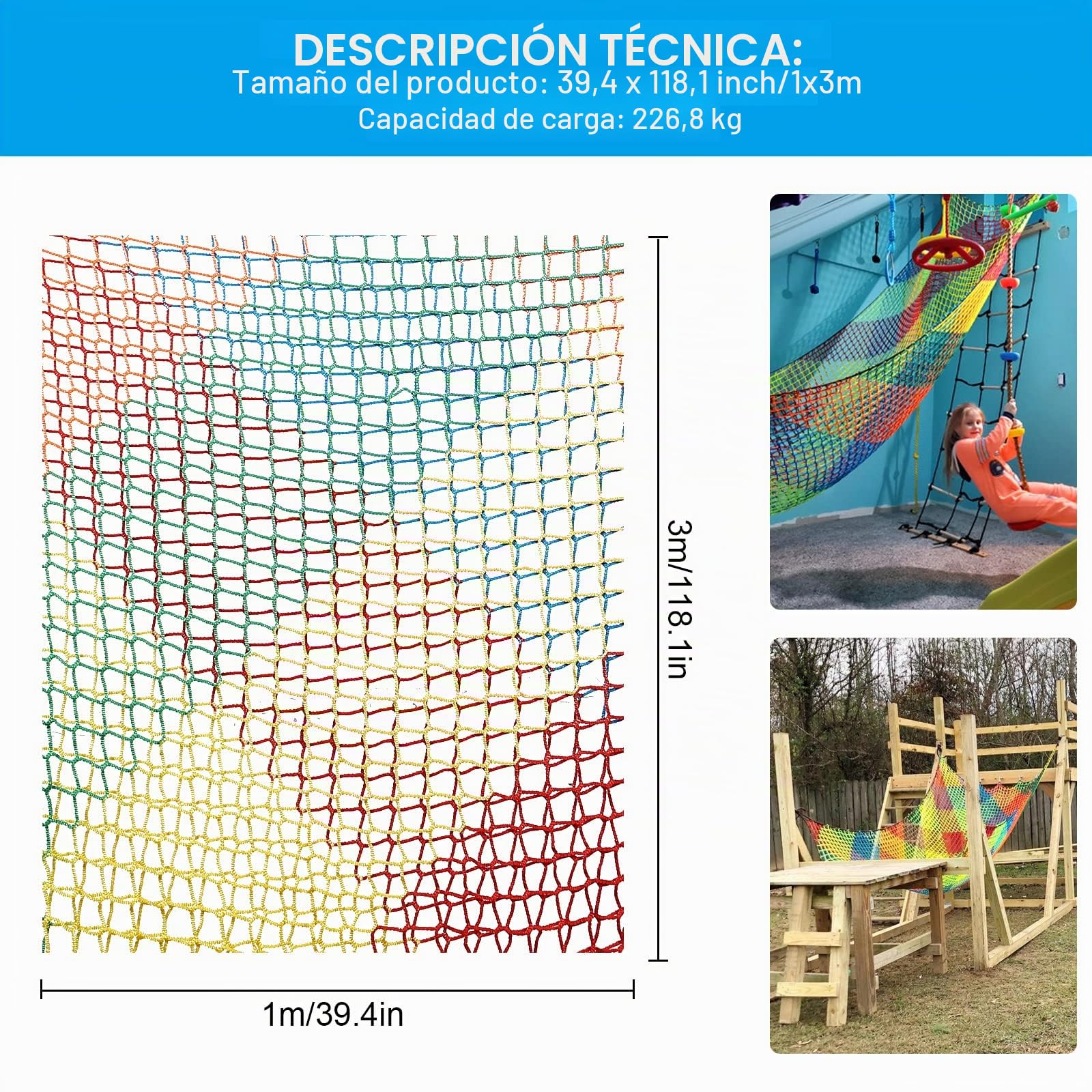 Red de escalada para parque infantil, resistente estructura de doble capa para niños, columpio y protección contra caídas