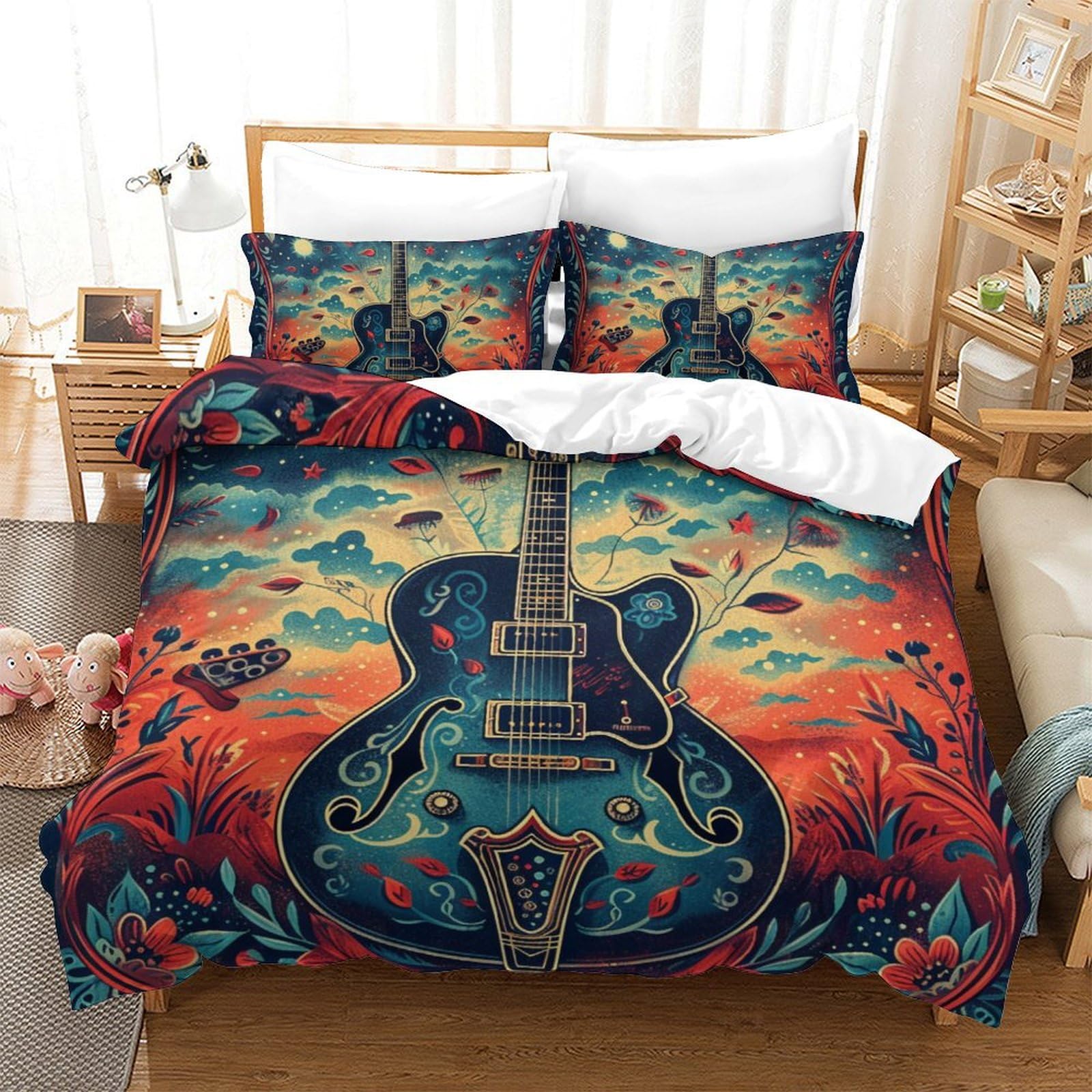 Guitare housse de couette 3D literie zippée facile à enfiler 200x200
