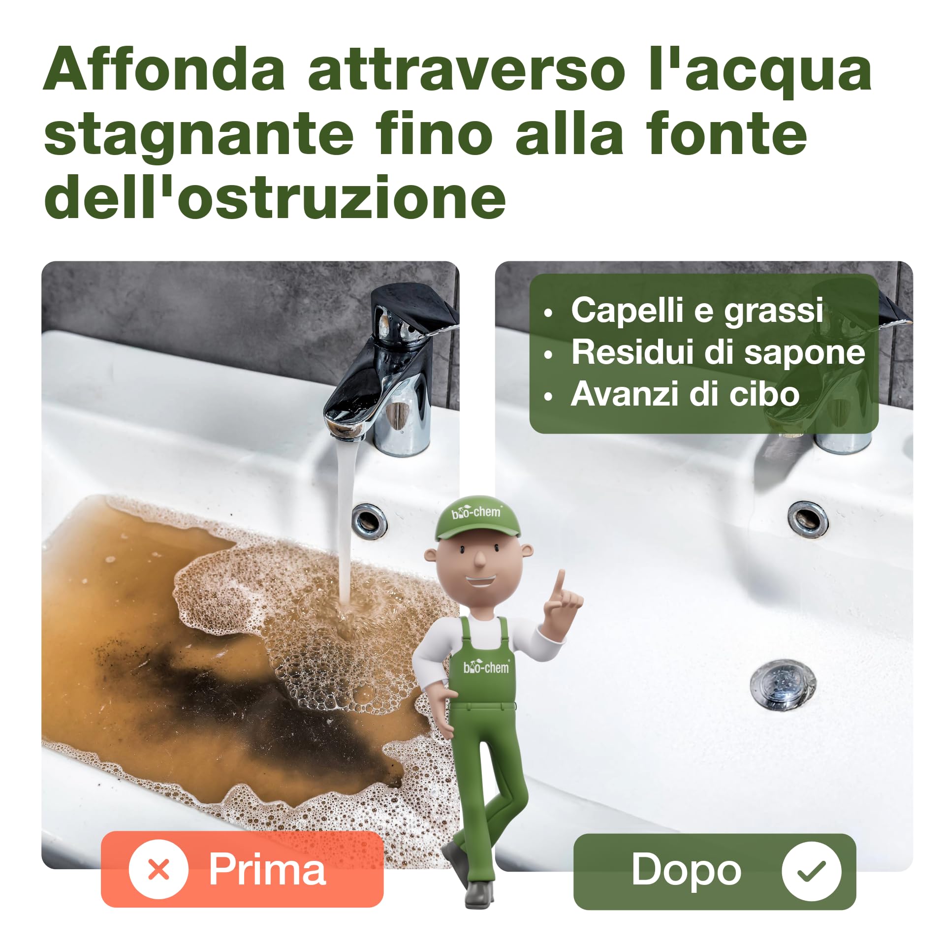 Bio-Chem – Disgorgante professionale per scarichi liquido 2L contro capelli e residui, efficace anche con acqua stagnante, formula concentrata fino a 20 utilizzi
