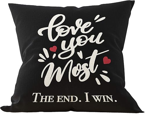 Fundas de almohada I Love You More The End I Win de 18 x 18 pulgadas, regalos de amor para ella, regalos para novia, novio, prometido, regalos de