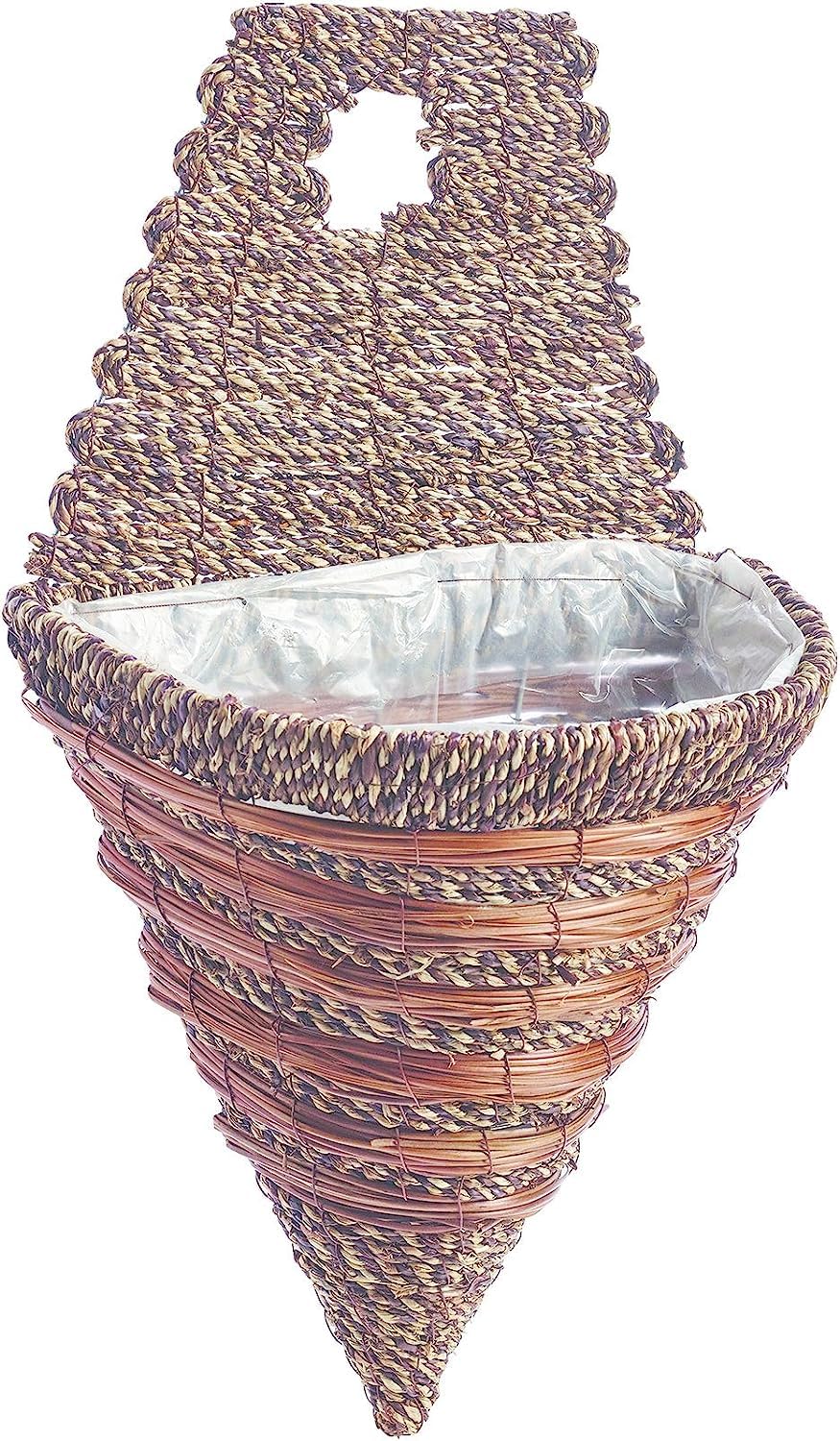 Garden Haven Sisal Rope and Fern Wall Torch Planter, Multi-Colour, 30 cm, 12-Inch Pre lined Natural basket on strong wire frame Elegant contrasting weave from Natural Fibres from Mountainous Regions