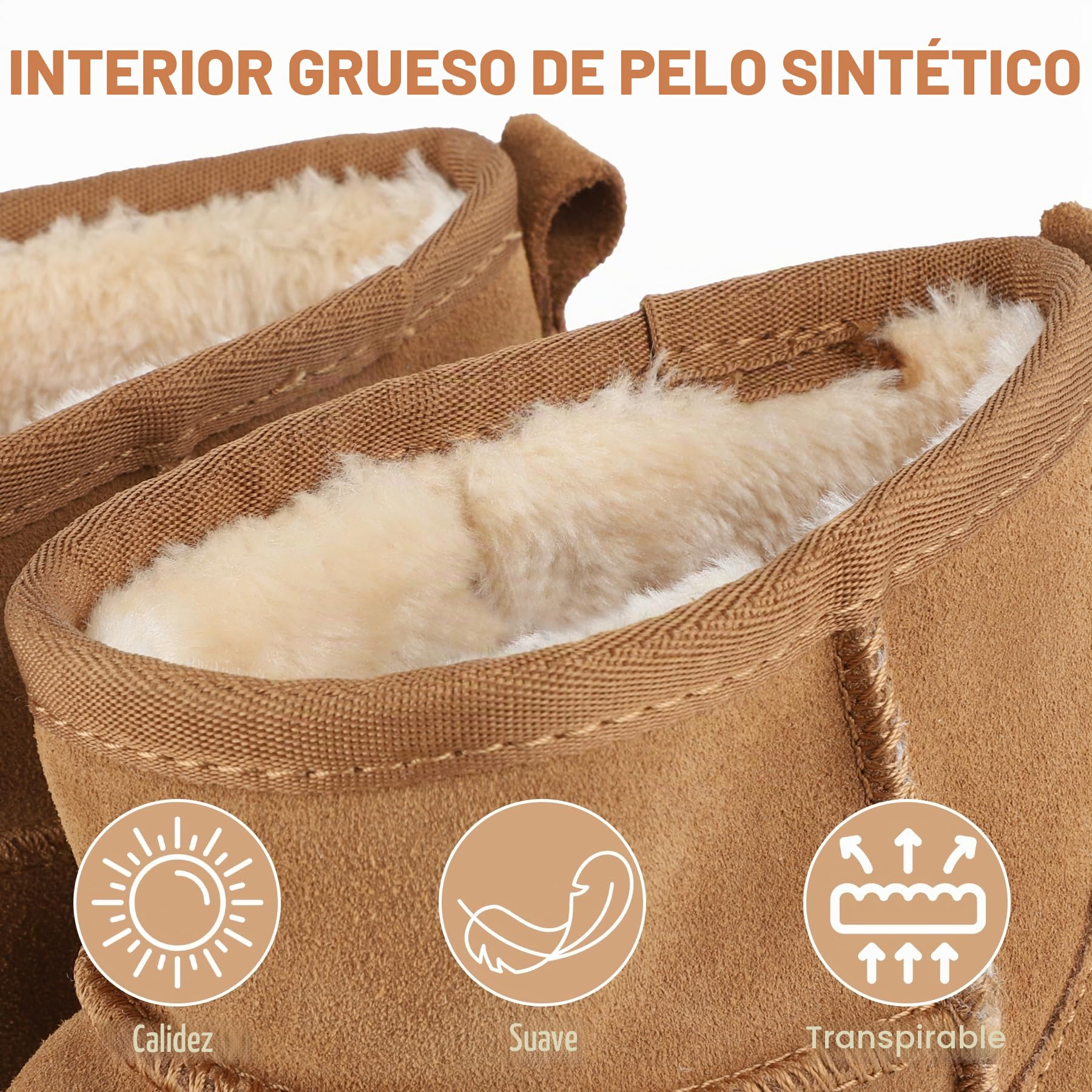 riemot Botas Mujer CláSicas Botas Nieve Piel AutéNtica Gamuza Calidez Interior Peludo Botines Mujer Ocio Diario Casual FáCil De Combinar Urbanas Zapatos Invierno, 36-42 EU