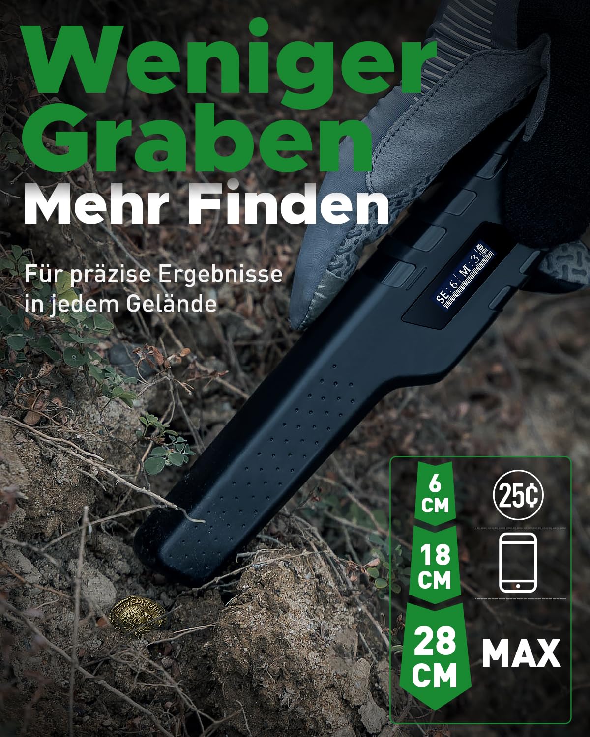 Hazlewolke Pinpointer Metalldetektor Aufladbar - Pinpointer Vollständig Wasserdicht mit Einer Taste Störungsbeseitigung, Superhet-Tec Pin Pointer Metallsucher Zubehör für Erwachsene & Kinder