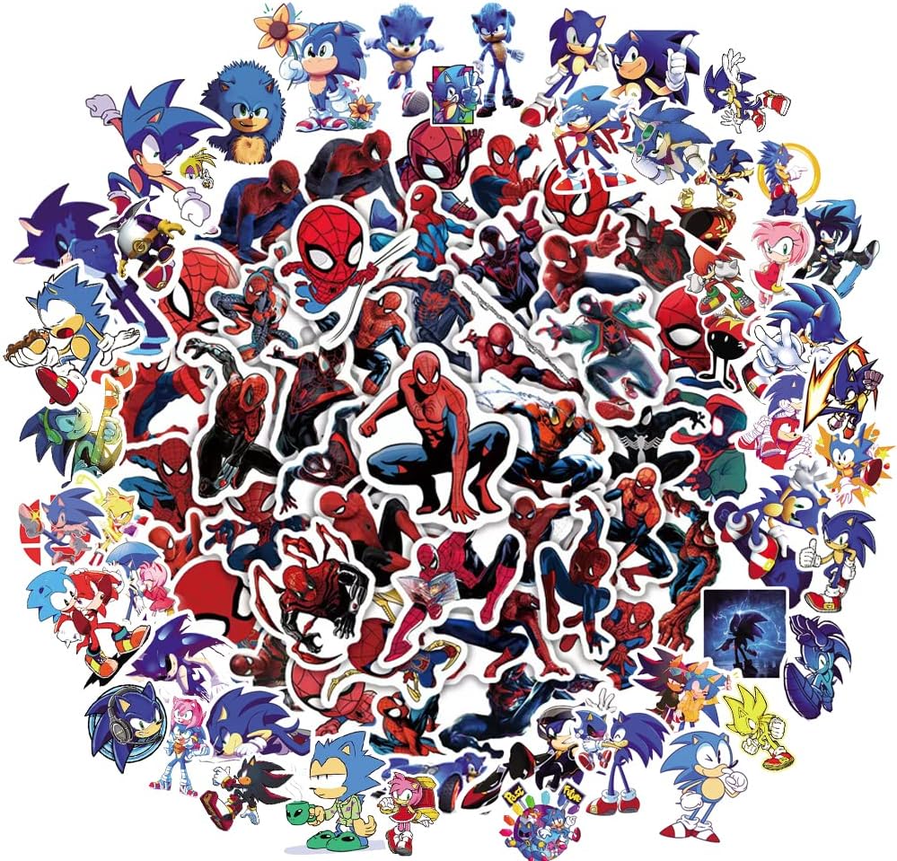 Spiderman Stickers Sonic Stickers Superhero Stickers Teens Kids Stickers100PCS Vinyl