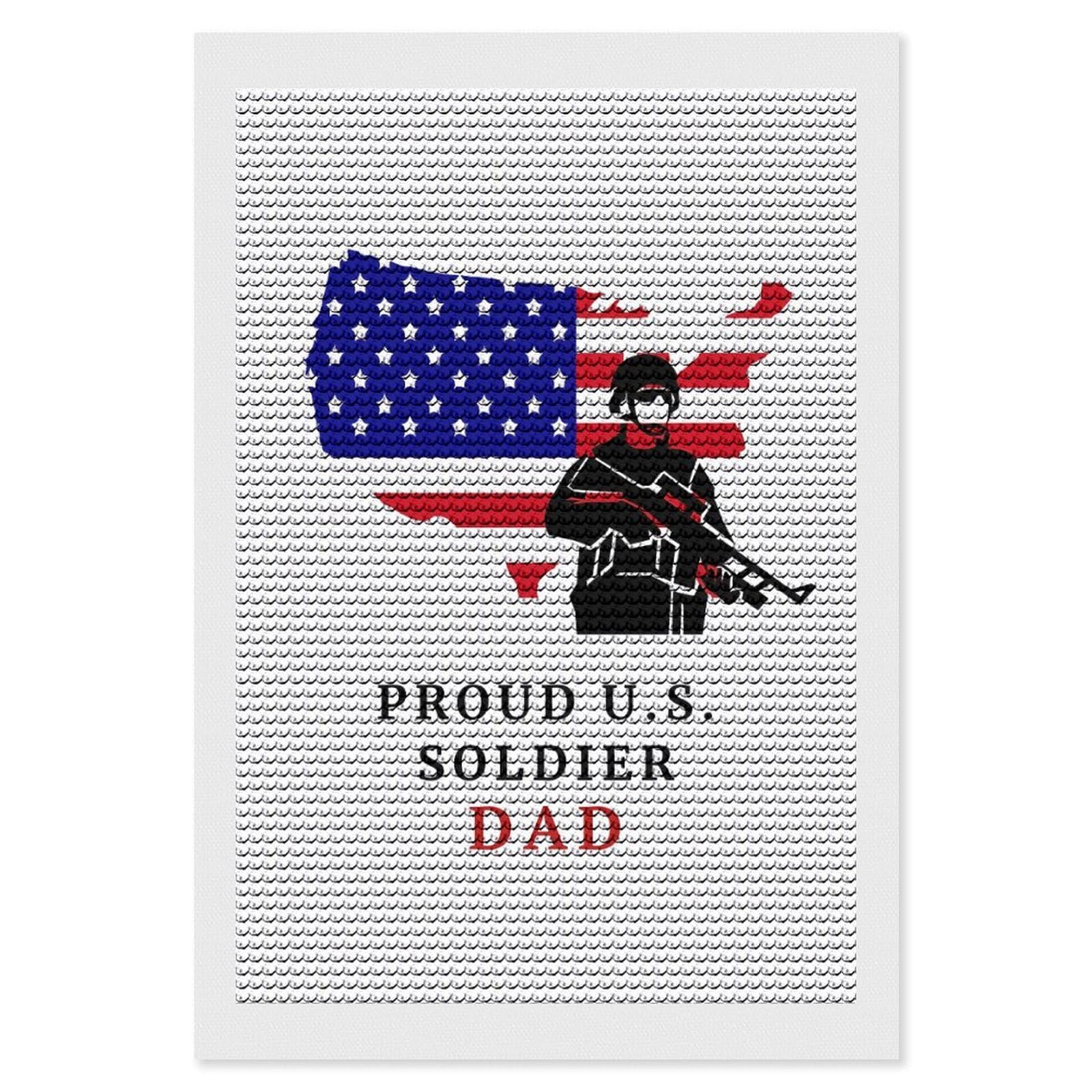 Junmoney Proud US Soldier Father Diamond Painting Kit 8"x12", Easy Handmade Project, Cosy Home Accent, for Craft Lovers, Holiday Gift Idea