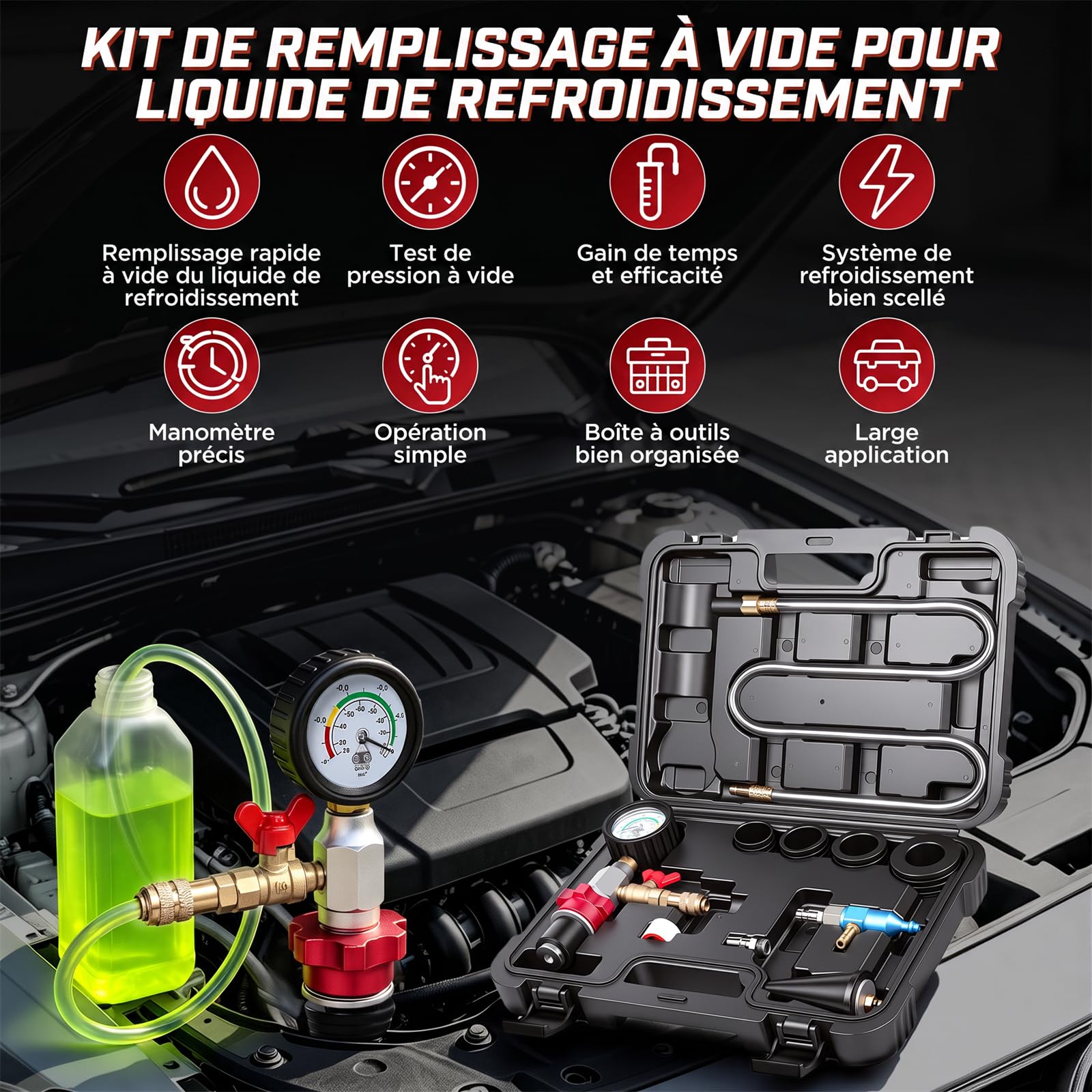 KAISAL Kit de purge et de recharge de liquide de refroidissement pour voiture