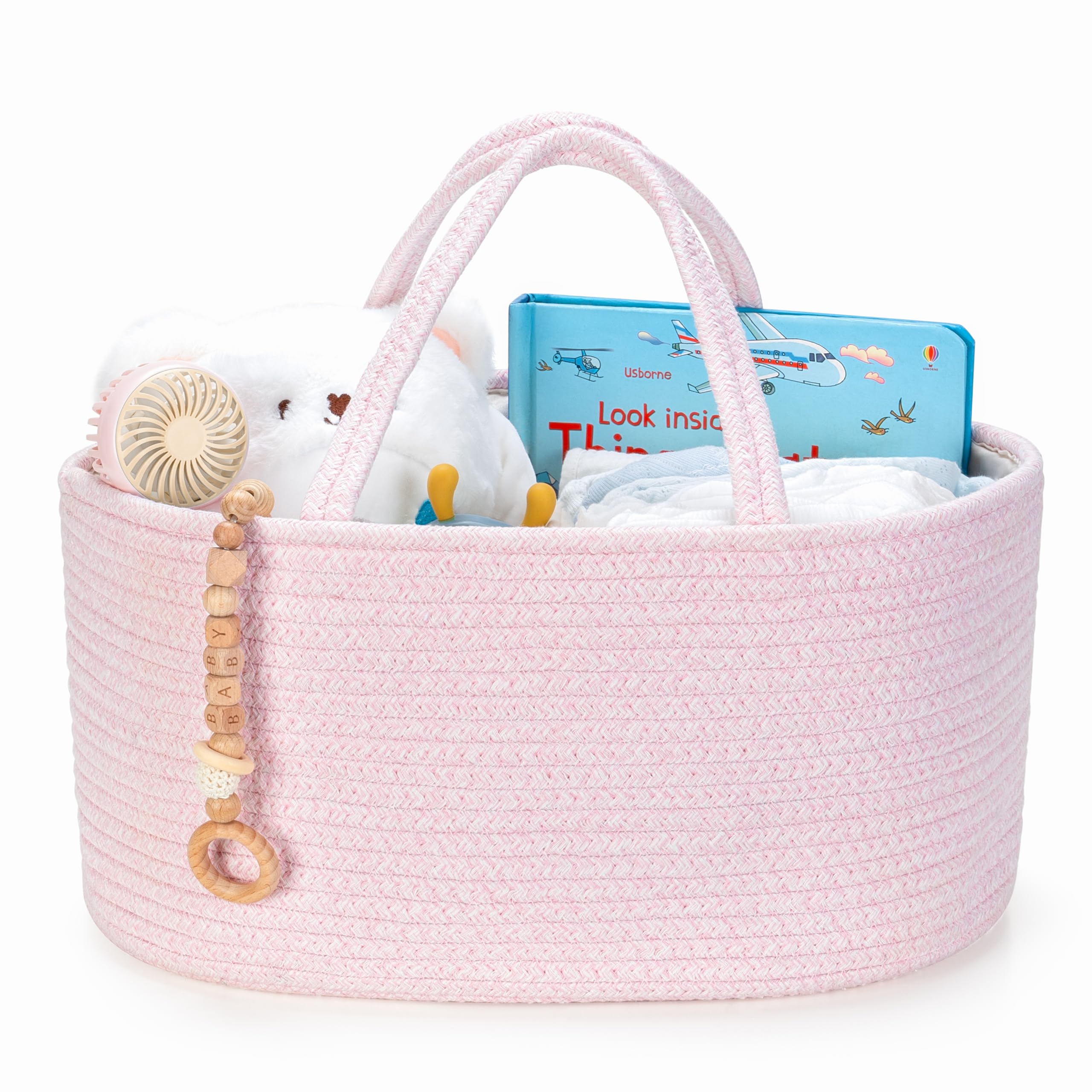 Kodomoore Nappy Caddy, Cotton Rope Baby Storage Basket for Newborn Essentials