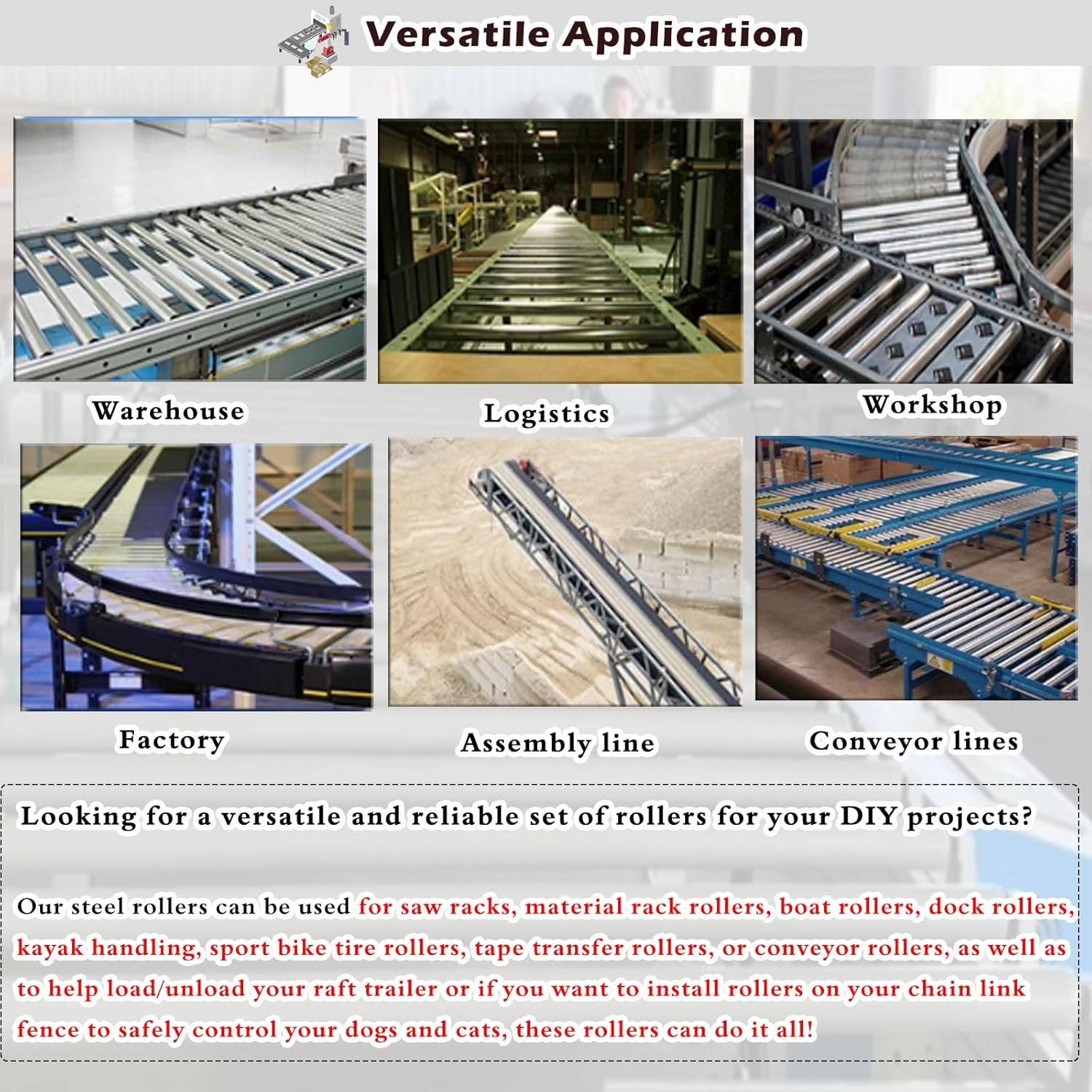 Commercial Gravity Conveyor Rollers Replacement - 5/10/15 Pack, 16-40 Inch Long, 50MM Diameter (2''), Ideal for Assembly Line & Table Saw Use - Durable & Reliable