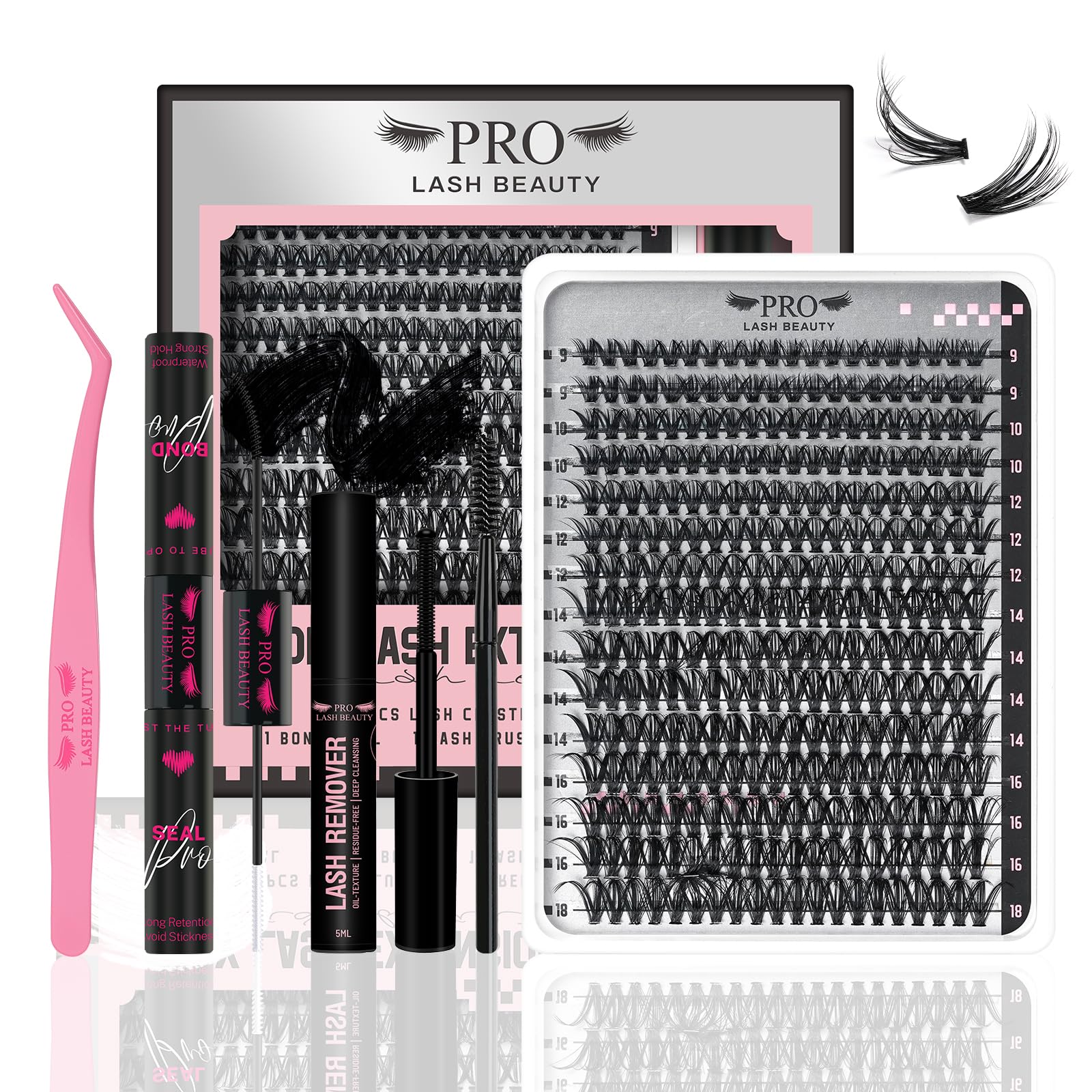 DIY Lash Extension Kit 300 Pcs Lash Clusters D Curl, Mix Eyelash Clusters Individual Lashes Kit Lash Bond And Seal Lash Remover Eyelash Brush Lash
