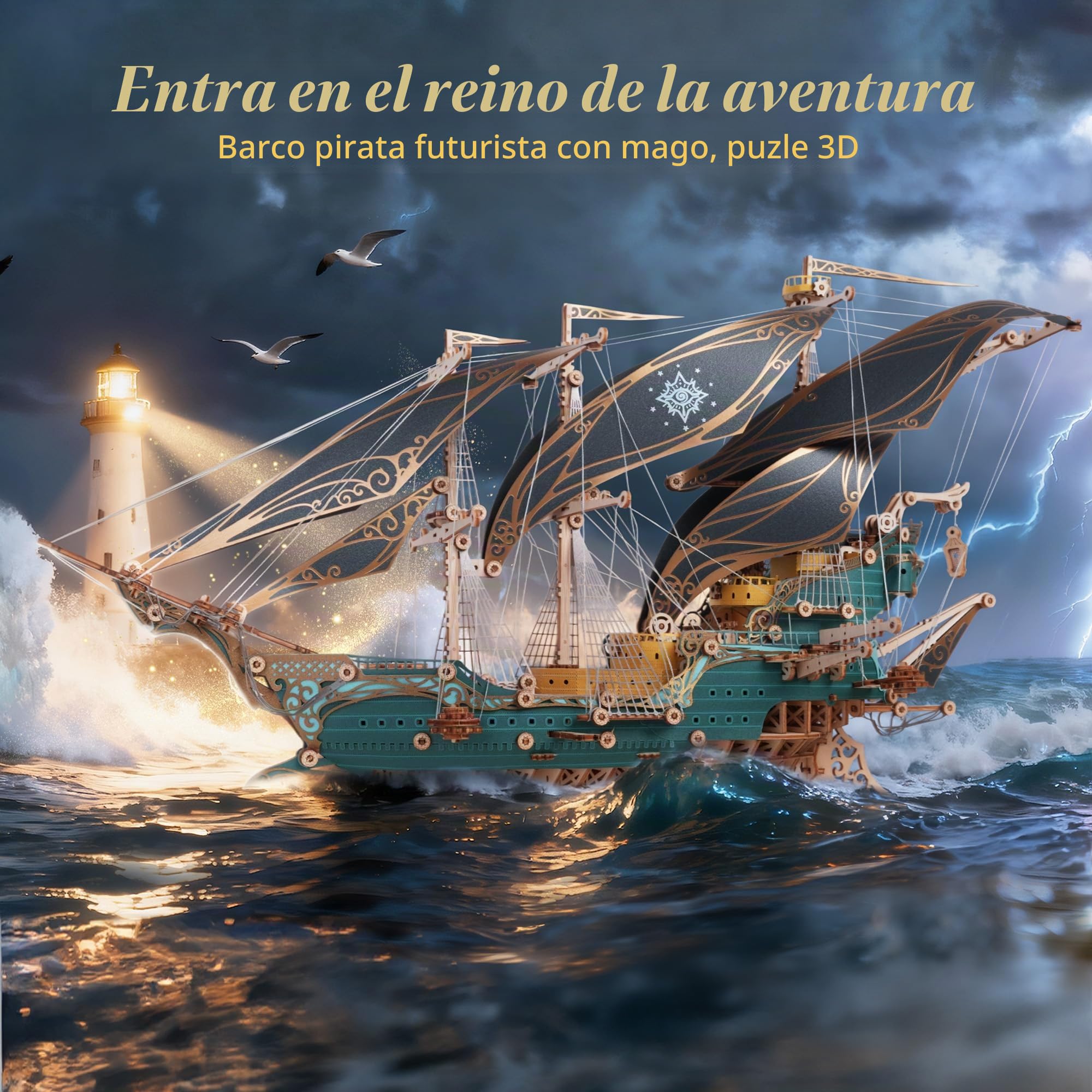 FUNPOLA Puzzle 3D de Madera Barco Pirata – Maquetas para Construir para Adultos, Kit de construcción de velero, Aventura, decoración hogar, Regalo Creativo para Adultos y Adolescentes (Verde)
