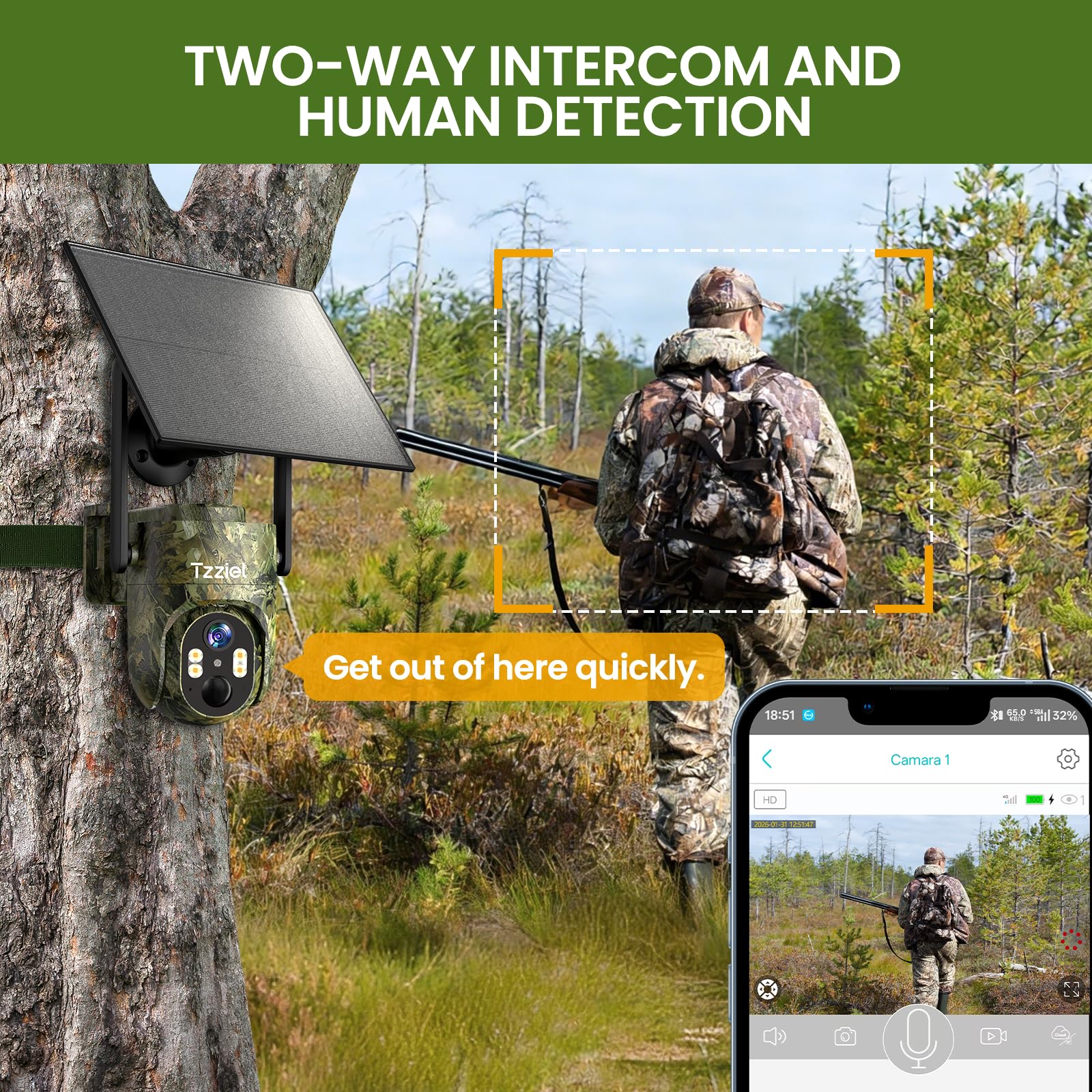 4G Camara Vigilancia Exterior Solar Sin WiFi con Tarjeta SIM, 2K PTZ Inalámbrico, 10400mAh, 6W Panel Solar, Visualización de 360 °, Detección de Movimiento, Audio Bidireccional, IP66