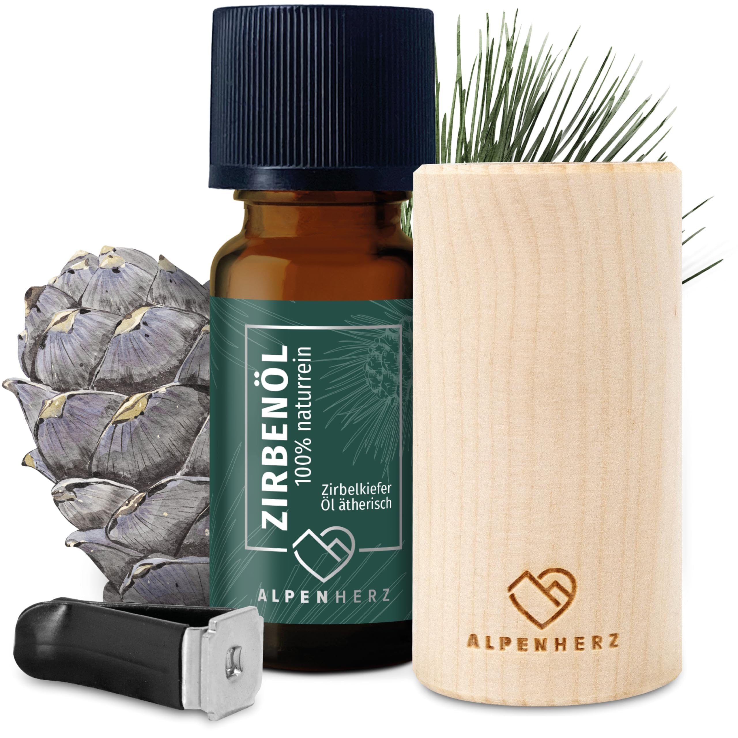 Alpenherz Auto Lufterfrischer aus Zirbenholz wiederverwendbar Duftstecker Zirben Duft Geruchserfrischer Zirbenöl Zirbenduft Autoduft Deko Auto Zubehör Innenraum Geschenk Geruch Lüftung Neuwagen