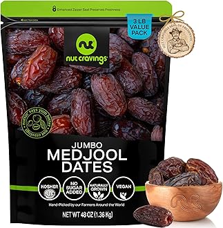 Dried Jumbo Medjool Dates, No Sugar Added, Unsulphured (48oz, 3 LB) Ramadan & Iftar Favorite - Sweet Healthy Snack, Vegan, Kosher, Resealable Bag
