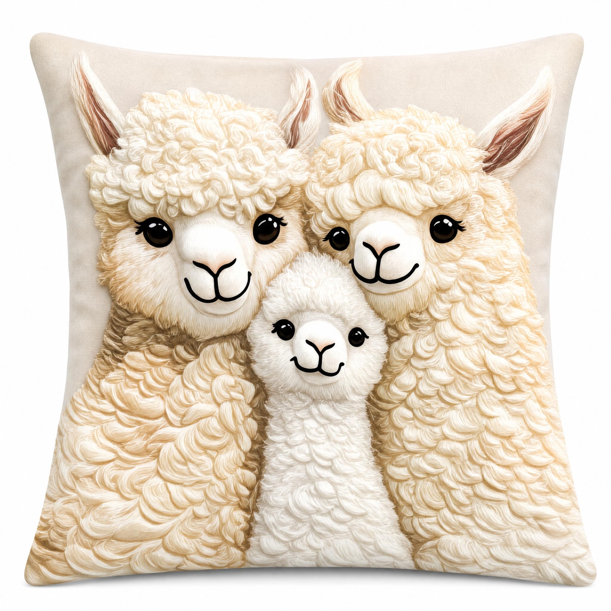 Cushion Cover 60 x 60 cm Short Fleece Cute Alpaca Motif for Living Room and โ image 1