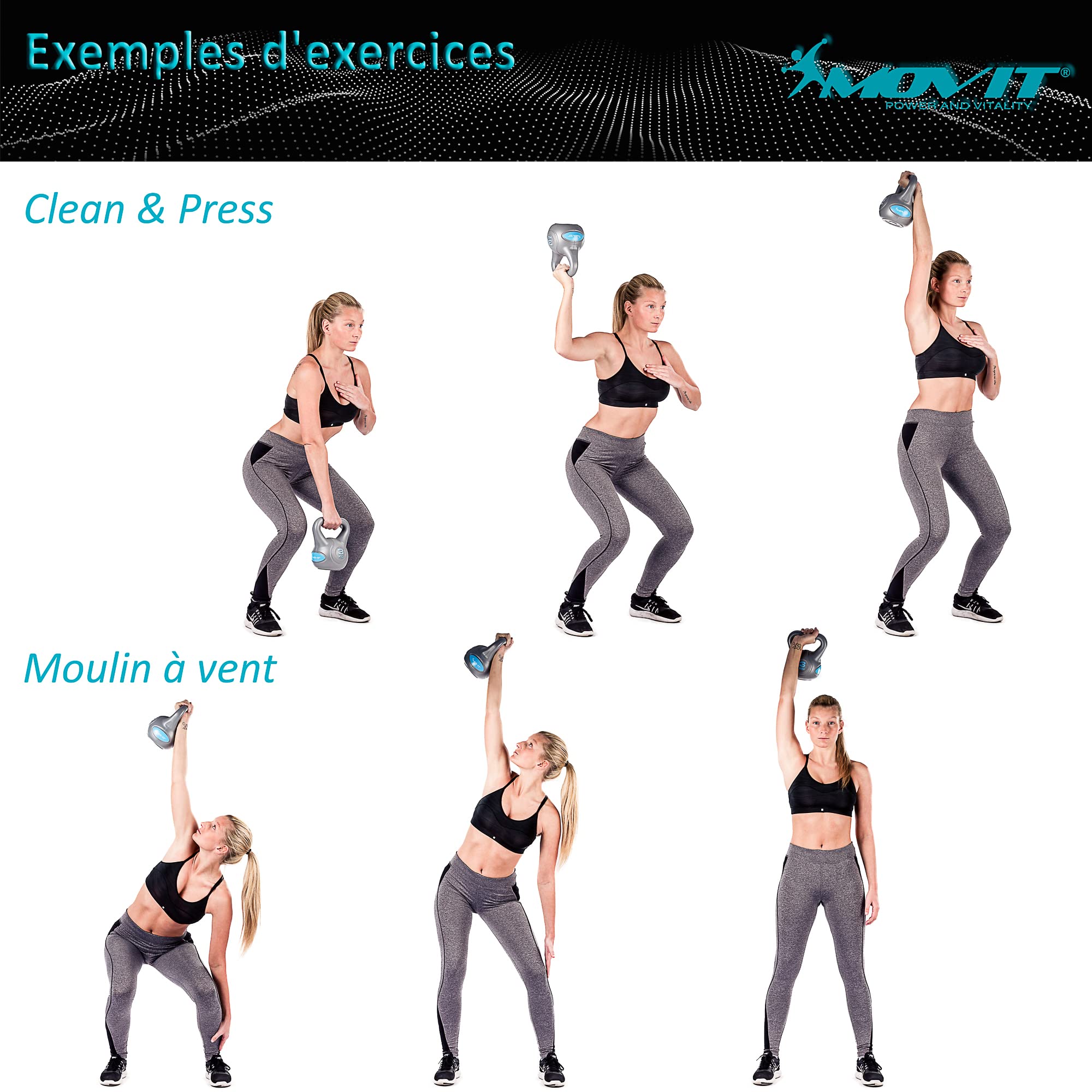 MOVIT Kettlebell Pro, haltère sphérique en Fonte avec revêtement en néoprène, 12 Variantes : 2 à 24 kg, testé au Niveau des substances nocives, haltère d'élan