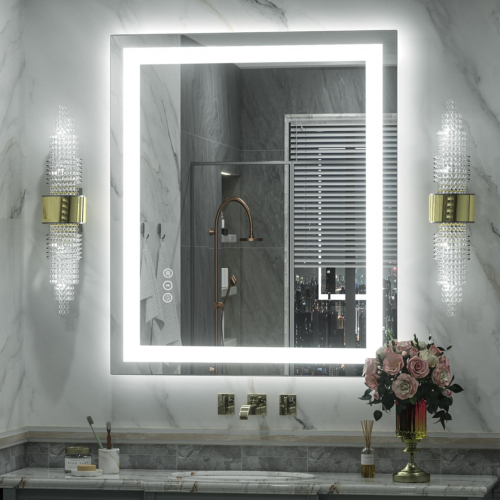 LED Bathroom Mirror 30x36, Dimmable Vanity Mirror with Backlit and Front Lights, Anti-Fog, Memory, 3 Colors, Shatter-Proof, ETL Listed (Horizontal/Vertical)
