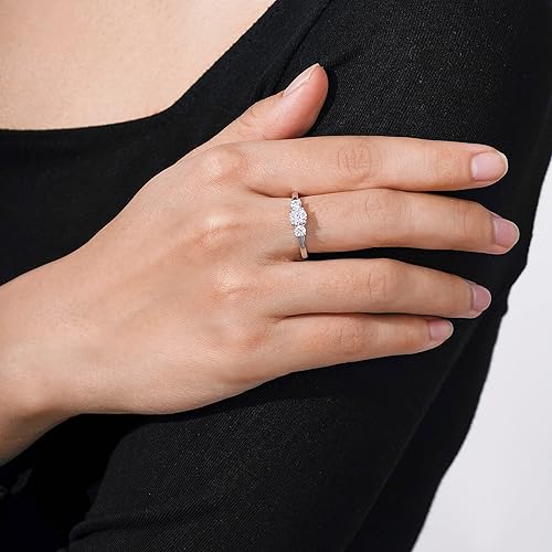 Miniatura 5 de Tienda Collection Anillo redondo de plata de ley chapado en oro o platino con 3 piedras hecho con circonitas infinitas