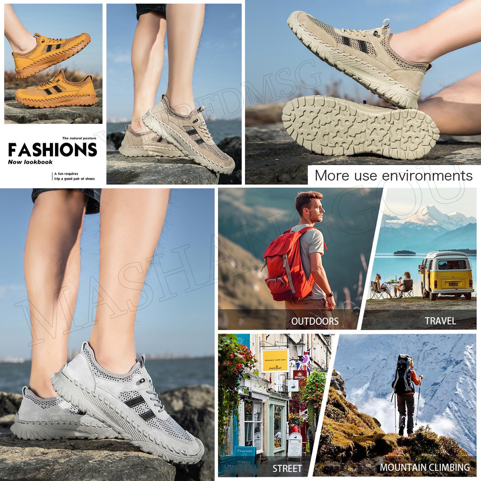 Chaussures orthopédiques pour homme, à enfiler - Chaussures de randonnée orthopédiques en cuir - Baskets en maille respirante pour la marche - Sandales d'extérieur décontractées