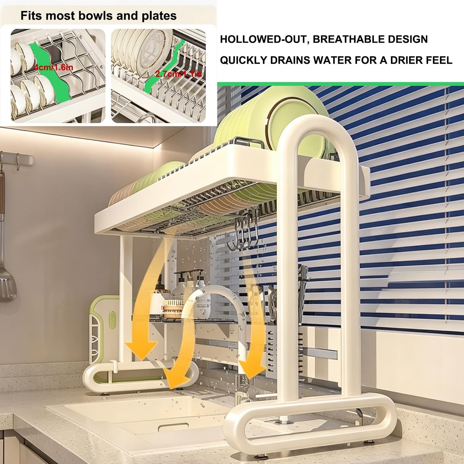 BREZO Escurreplatos de Acero Inoxidable sobre Fregadero, Soporte Resistente