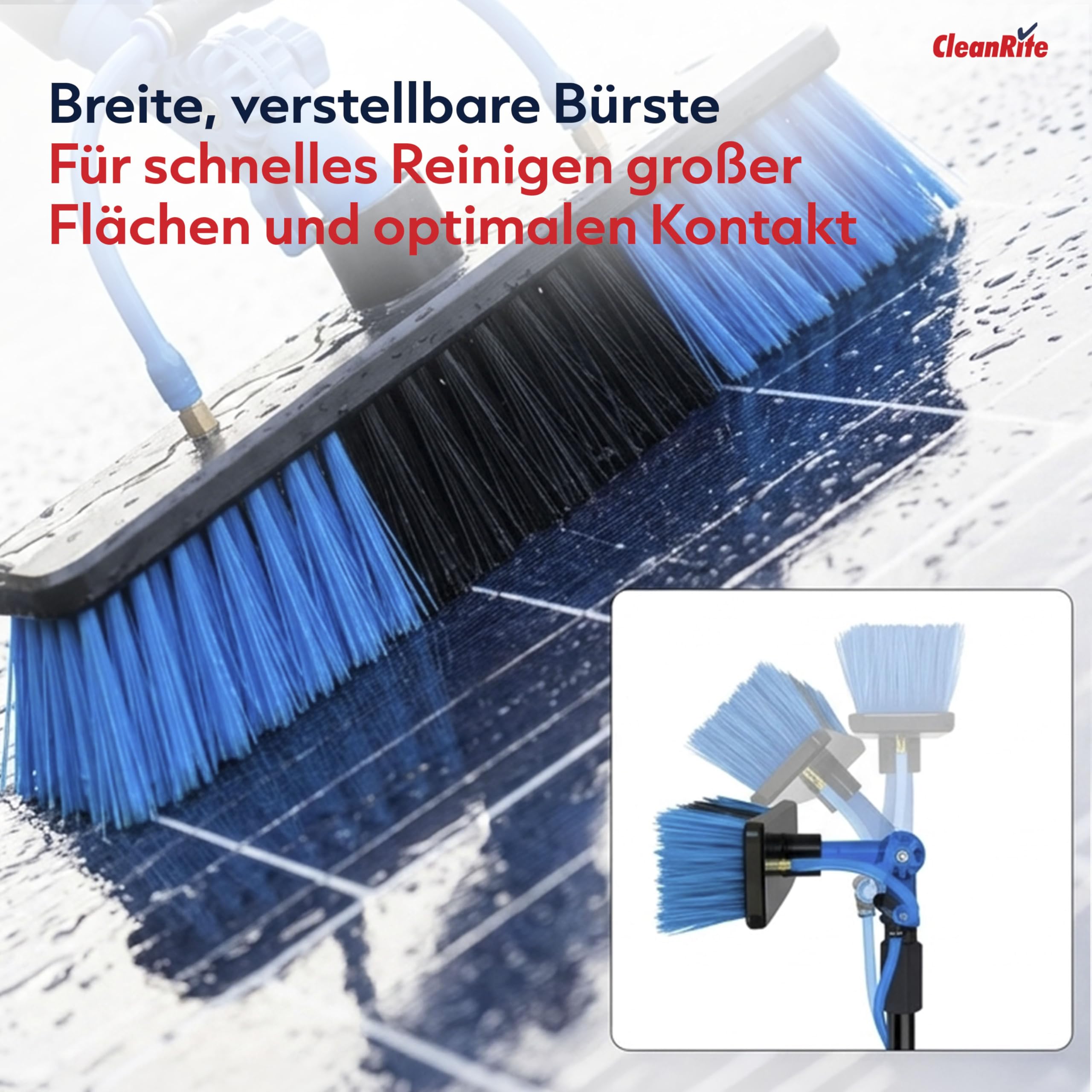CleanRite® Teleskop Waschbürste 7m extra lang mit Wasseranschluss | Teleskopbürste mit Wasseranschluss | PV Reinigungsbürste Teleskop Set | Terrassendach Reiniger & Dachrinnenreiniger | Schwarz