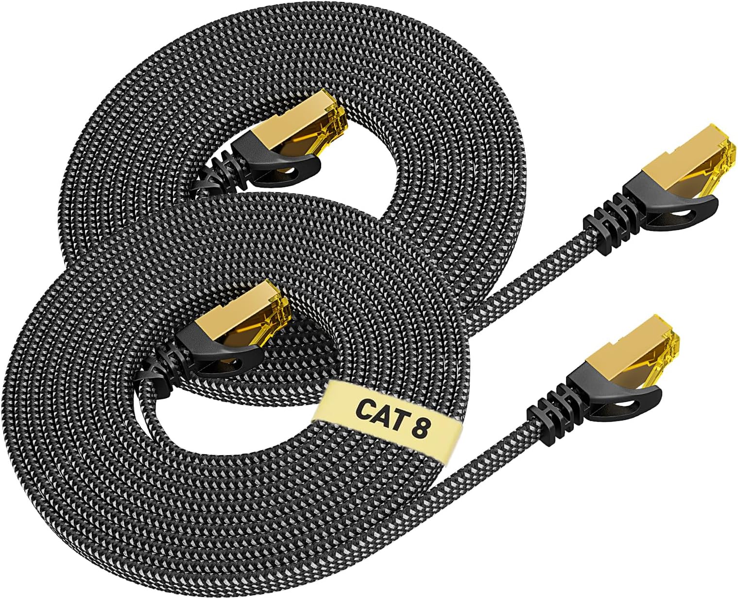 ARISKEEN Cat 8 Ethernet Cable 2M 2Pack,High-Speed 40Gbps 2000MHz Ethernet Cable Braided Flat Gigabit Rj45 STP Shielded Internet Network Lan Cable Cord for Modem Router PC