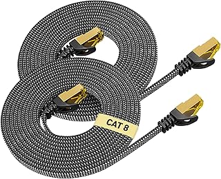 ARISKEEN Cat 8 Ethernet Cable 0.5M 2Pack, High-Speed 40Gbps 2000MHz Short Ethernet Cable Braided Flat Gigabit Rj45 STP Shielded Internet Network Lan Cable Cord for Xbox PS4 PS5 Modem Router PC