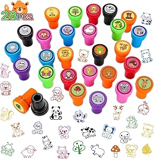 28 Pcs Jungle Animals Party Stamps for Kids, Animals Themed Self-Inking Stampers Birthday Party Supplies Favors Decorations, Goodie Bag Stuffers Teacher Reward Pinata Fillers Party Gifts