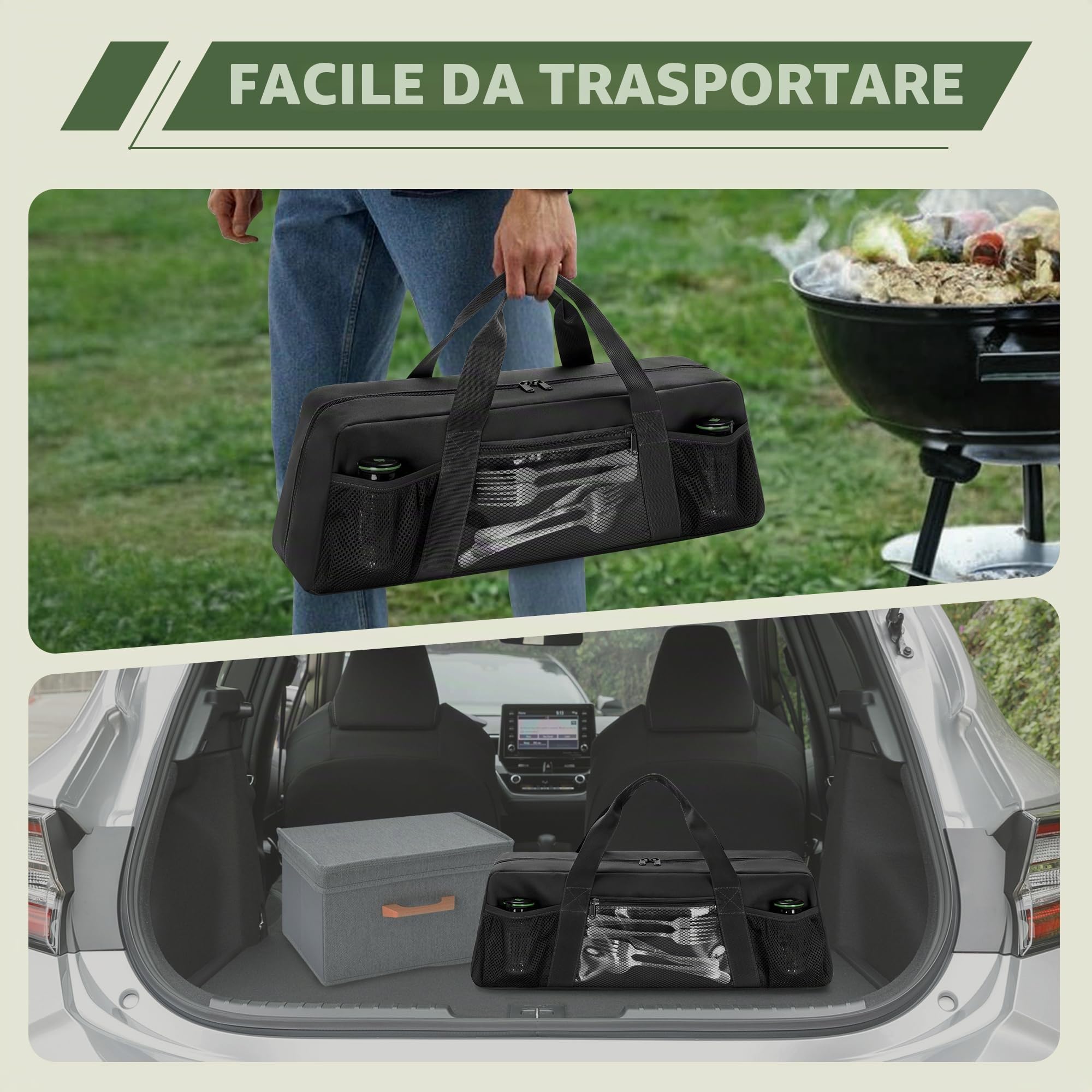 HODRANT Custodia per Utensili da Barbecue per Esterni, Solo Borsa | Grande Organizer per Accessori da Barbecue con Tasche Multiple per Utensili Fino a 20 Pollici