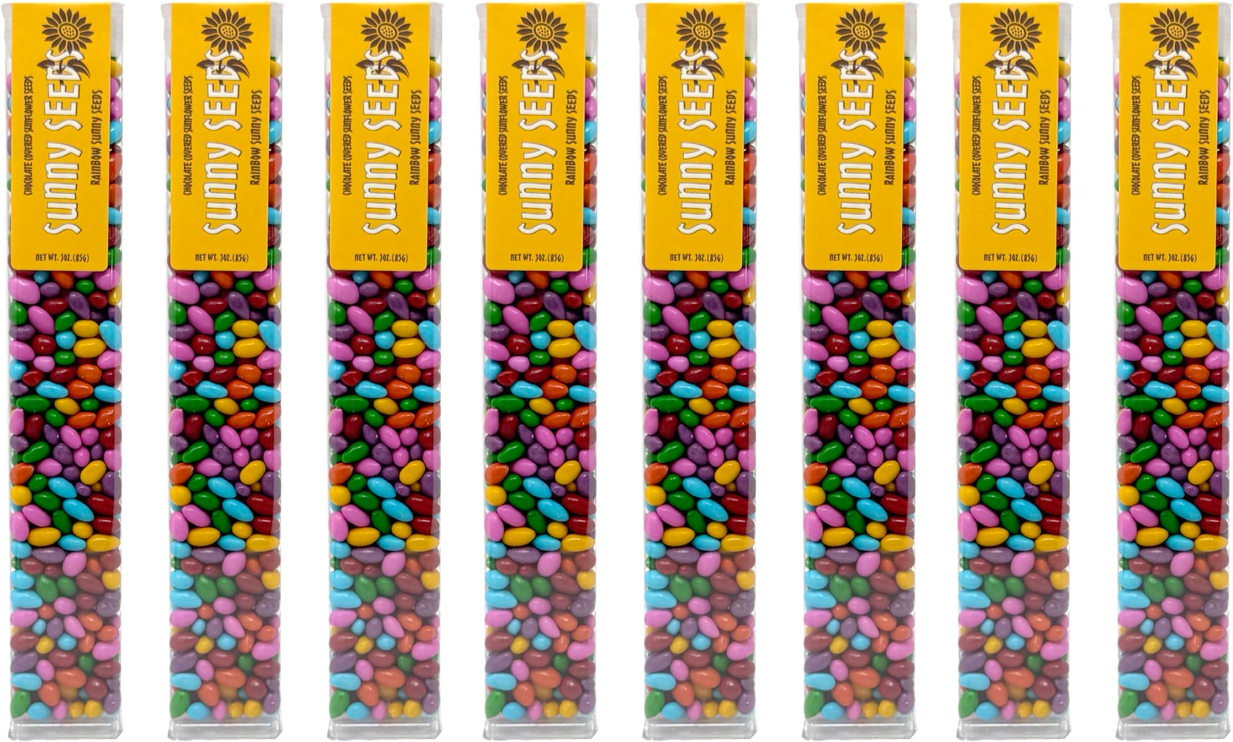Chocolate Covered Sunflower Seeds Multicolored Candy Coated Treats - Rainbow Party Favors - Sweet and Crunchy Topping - Pack of 8