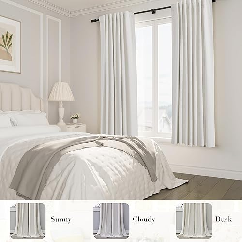 Miniatura 6 de Joywell 2 cortinas opacas 100%, lino, color beige natural, pasabarrastrabillas traserascinta con ganchosanillas con pinzas, aislantes, para