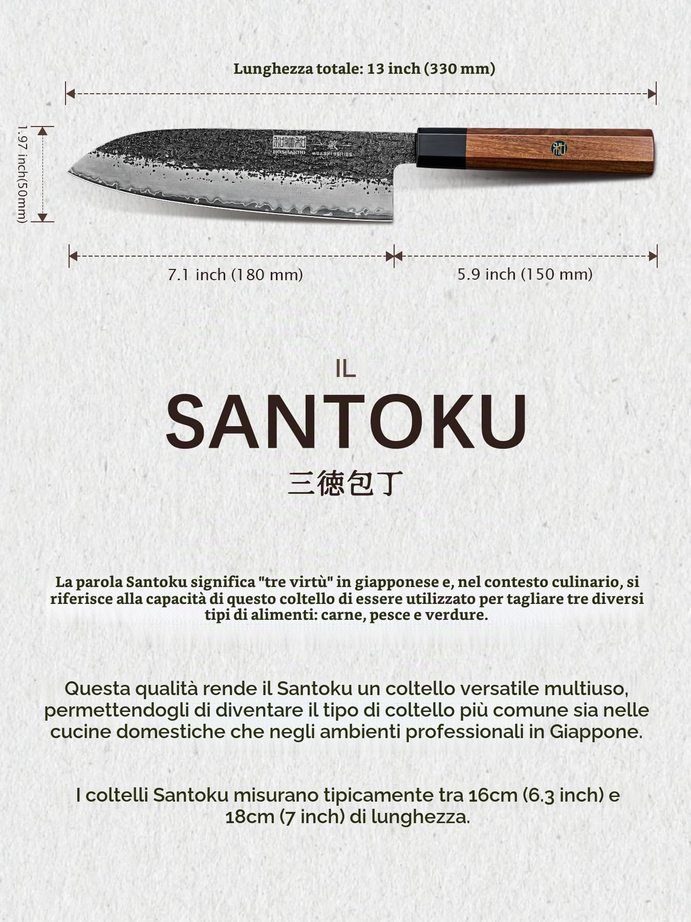 HOSHANHO Coltello Santoku da 18 cm, Coltello da Chef Coltello da Cucina | Coltello Santoku Giapponese Ultraaffilato Forgiato in Acciaio ad Alto Tenore di Carbonio con Manico Ottagonale in Palissandro