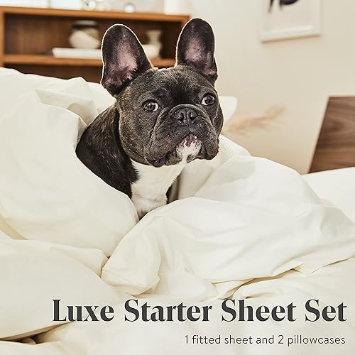 Miniatura 4 de Brooklinen Juego de sábanas de satén de lujo de 3 piezas, sin juego de sábanas encimeras, 100% algodón, tamaño California King en crema, 1 sábana