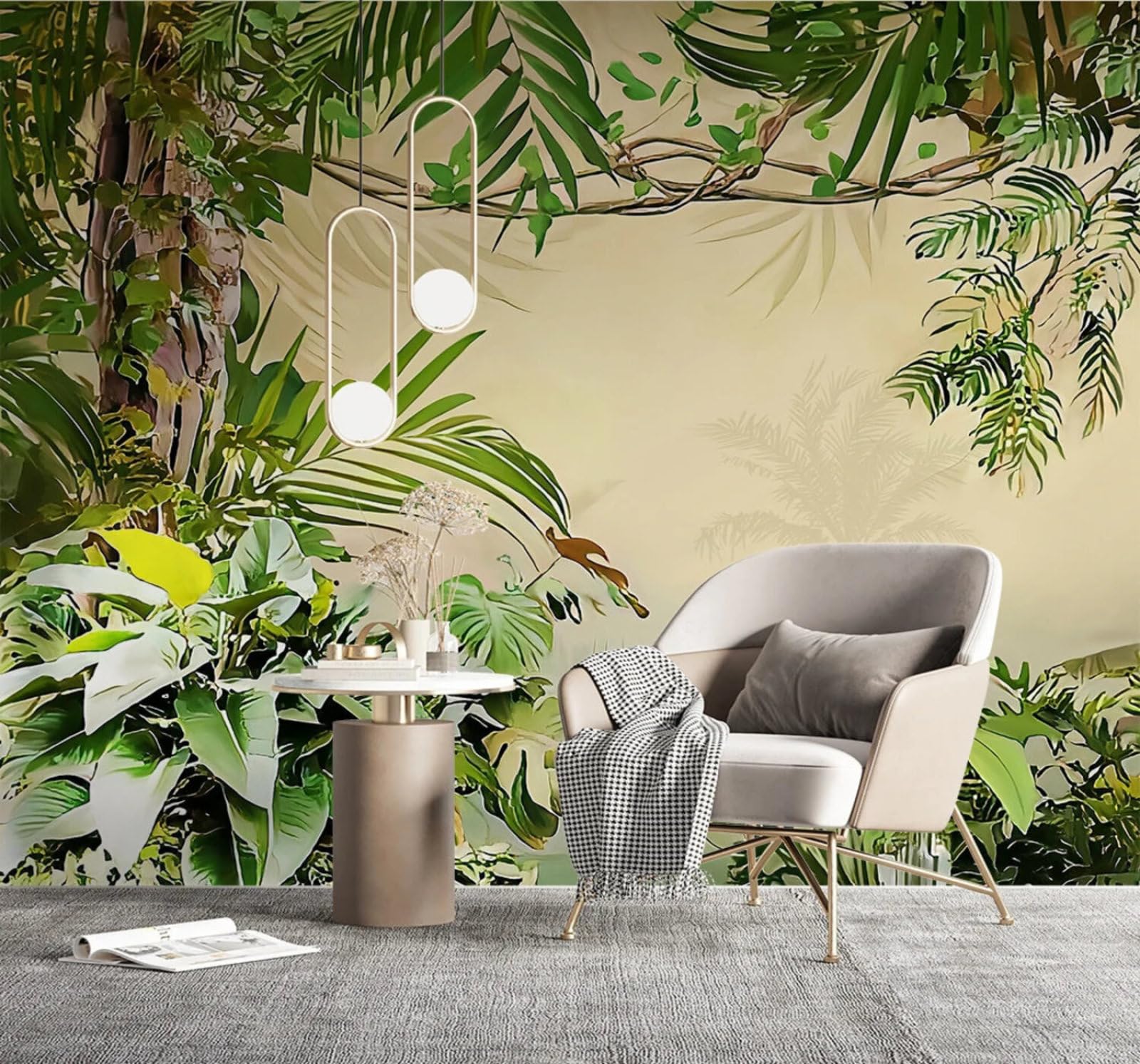 Wallpaper-3D-Xlm 400Cm×280Cm(B×H) Fresh Minimalist Tropical Green Jungle 3D Wallpaper Easy Install Feature Office Living Room Sofa Bedroom Tv Background Wall Decoration-400Cm×280Cm