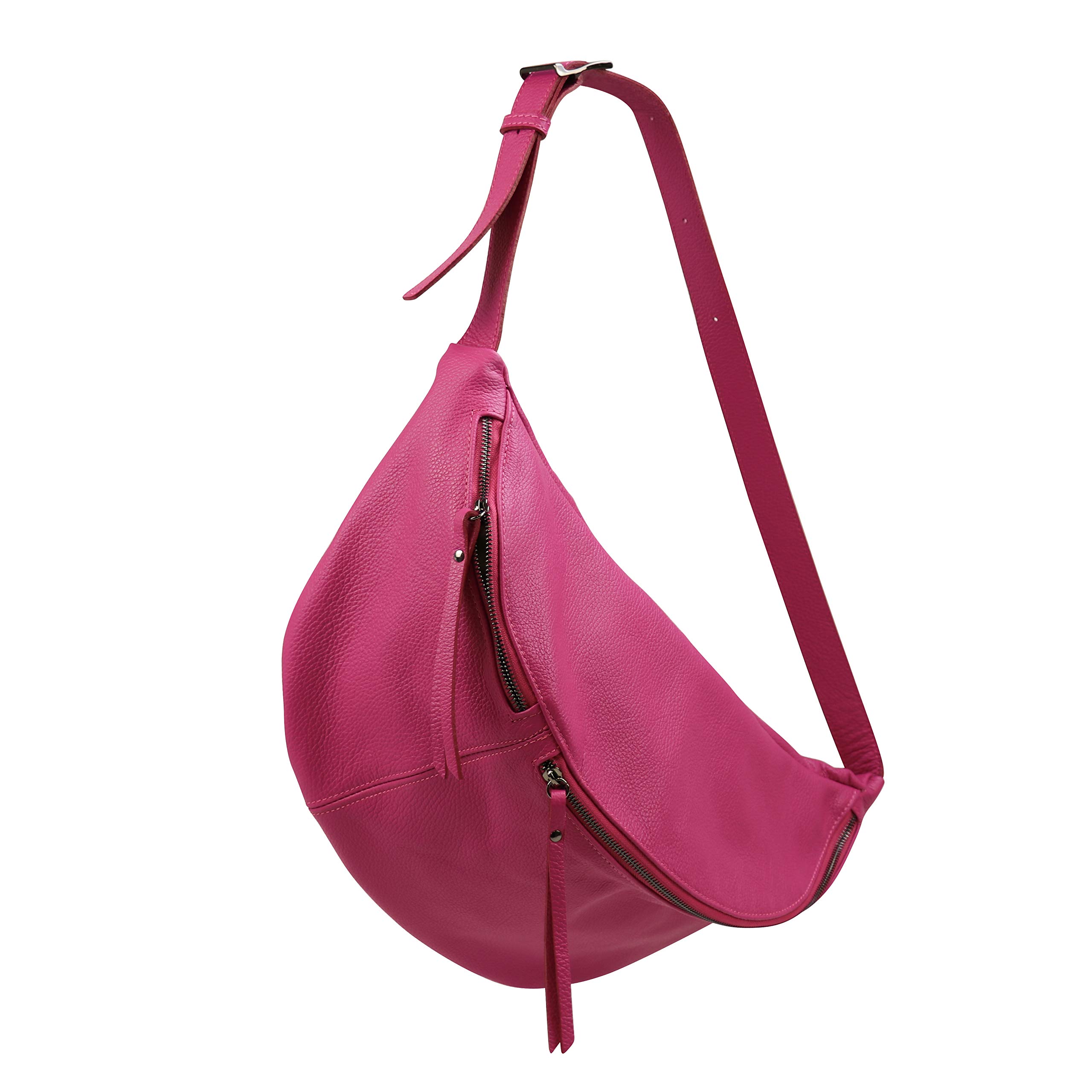 SH Leder Echt lederen dames unisex borstzak voor festival reizen grote heuptas crossbody bag vrouwen lederen tas 49x28cm Daniela G768, roze goud, X-Large, Borstzak
