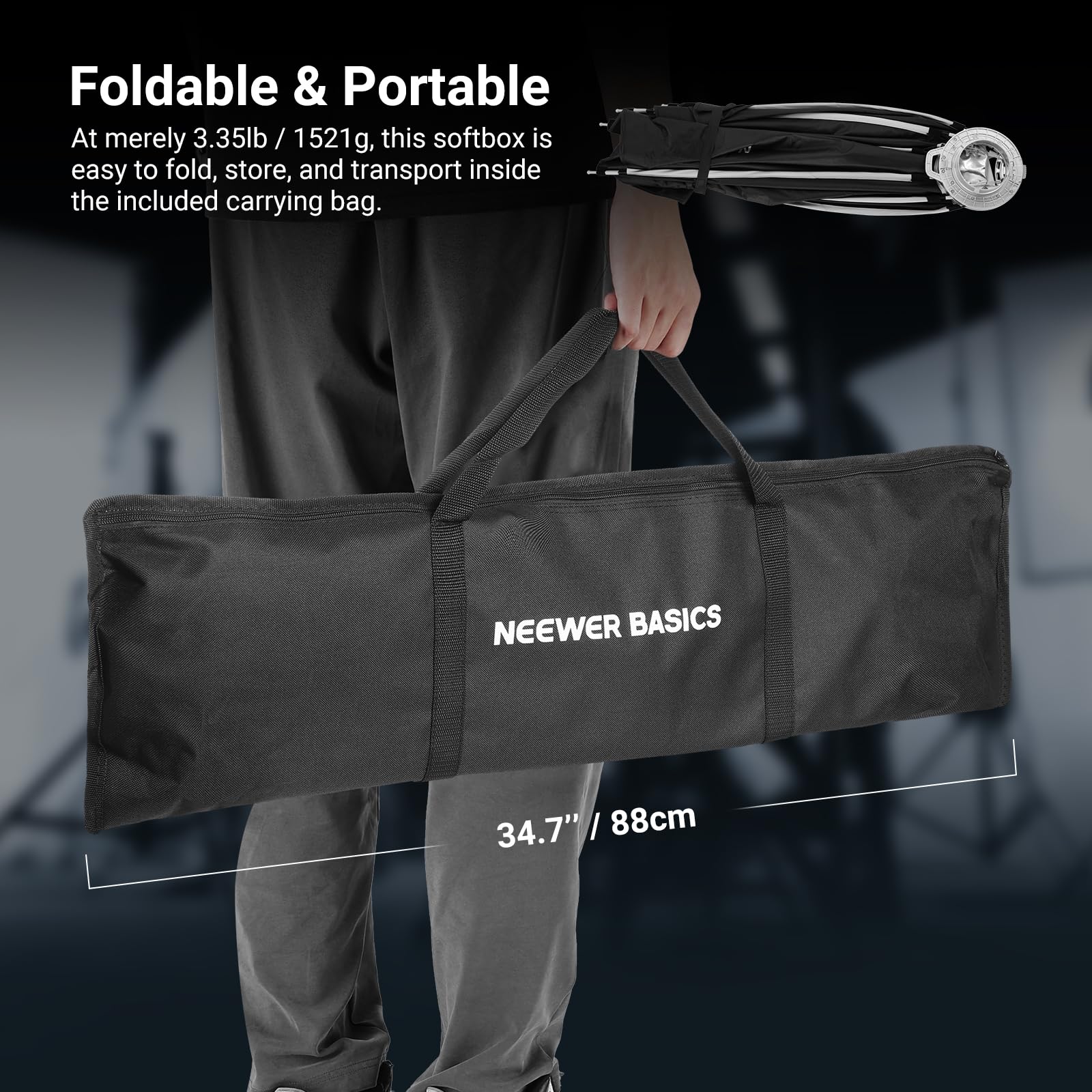 NEEWER Basics Paraboliczne softboxy, 47,2" Bowens Mount Softbox, dyfuzory świetlne/siatka/torba, kompatybilne z Aputure 150c Godox SL60w NEEWER FS300C FS230C FS150B HB80C CB200C Q6 Q300, NS66P