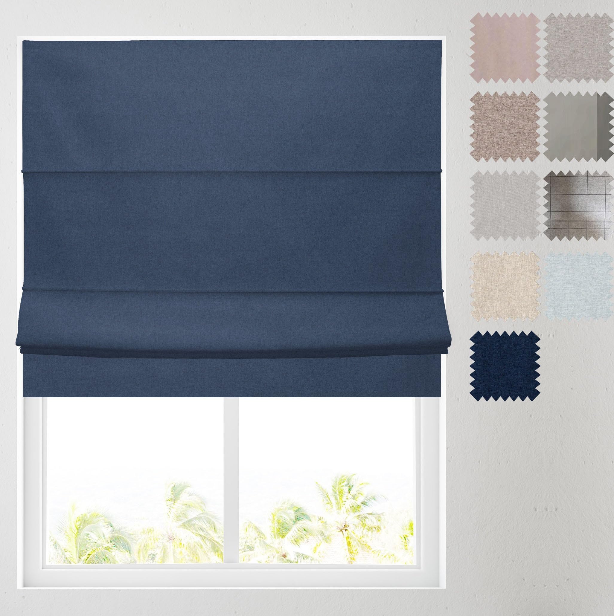 Barnes Blinds And Interiors Navy Barnes Blinds - Soft Textured Ara Blackout Roman Blinds -Durable Fittings Easy Fit ( 122Cm)