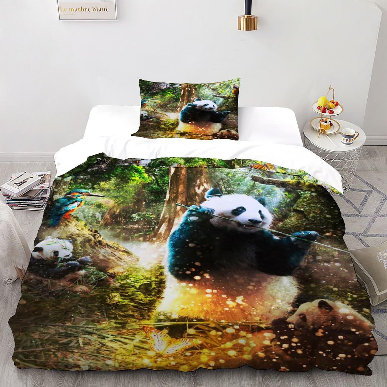 Housse de couette panda 135x200 cm avec sa taie d'oreiller en microfibres