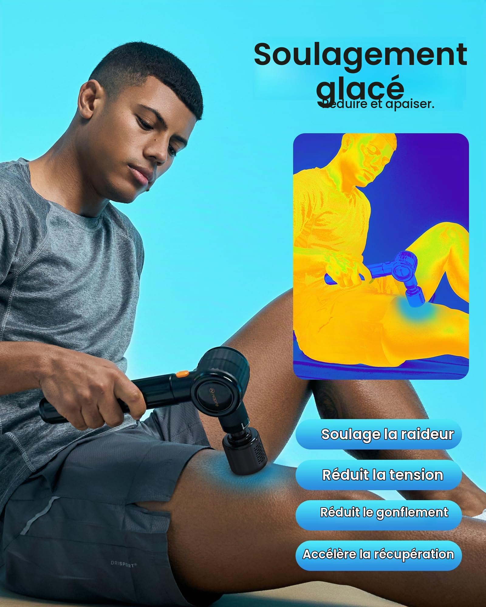 Pistolet de massage,NAPRE Pistolet de Massage Musculaire avec Tête Chaude et Froide,Pistolet Massage Musculaire avec Poignée étendue et 3 Angles,Massage Gun Pour Dos épaules,Jambes,Muscles,Noir