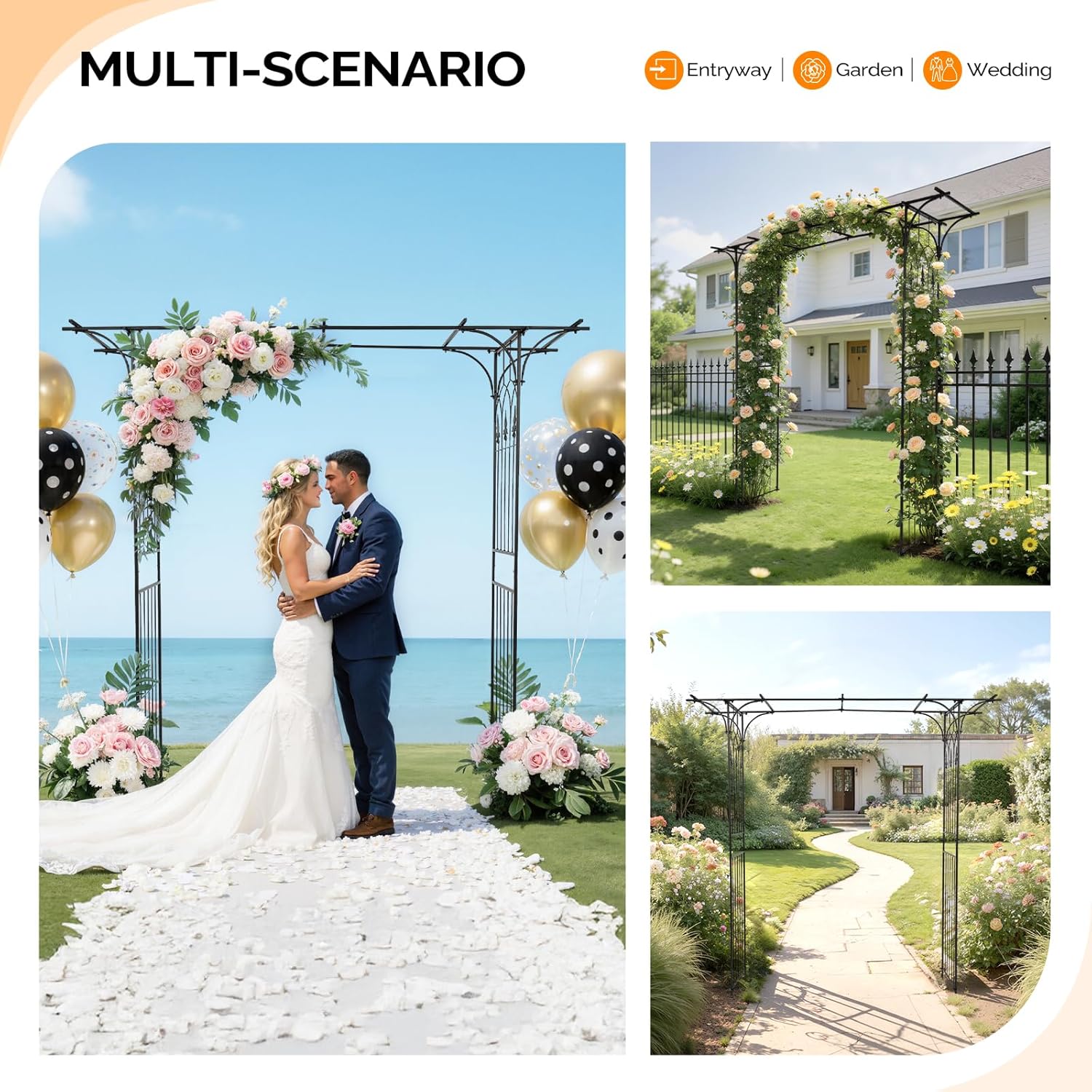 VINGLI Garden Arbor, Arch Archway for Wedding Ceremony Party, Steel Garden Trellis for Plant Climbing, Christmas Decorations Pergola for Backyard, Lawn (Black)