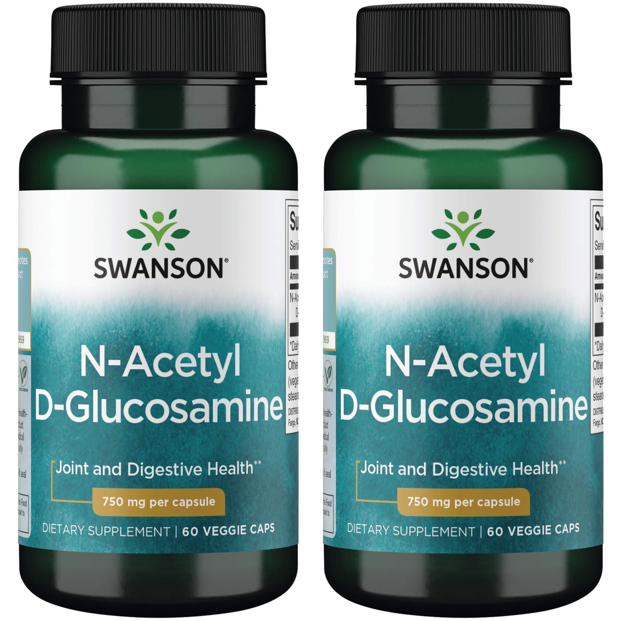 Swanson N-Acetyl D-Glucosamine, 750 mg, 60 Veggie Capsules, 2 Pack 60 Count (Pack of 2)