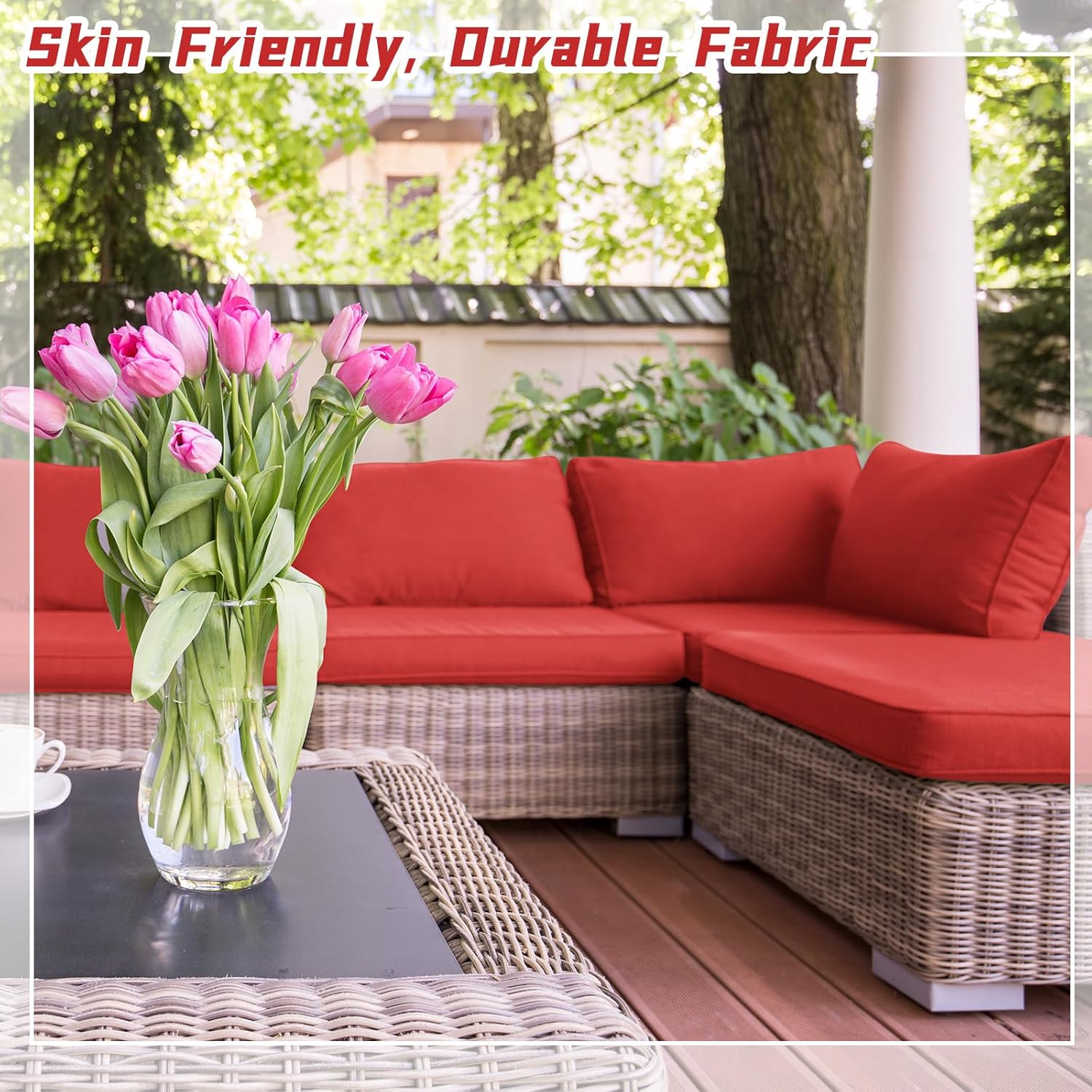 Patelai 14 Pcs Waterproof Outdoor Patio Cushion Covers Replacement 24 x 24 UV Proof Wicker Sofa Sectional Seat Slipcovers for Rattan Sectional Set Supplies, Covers Only (Red)