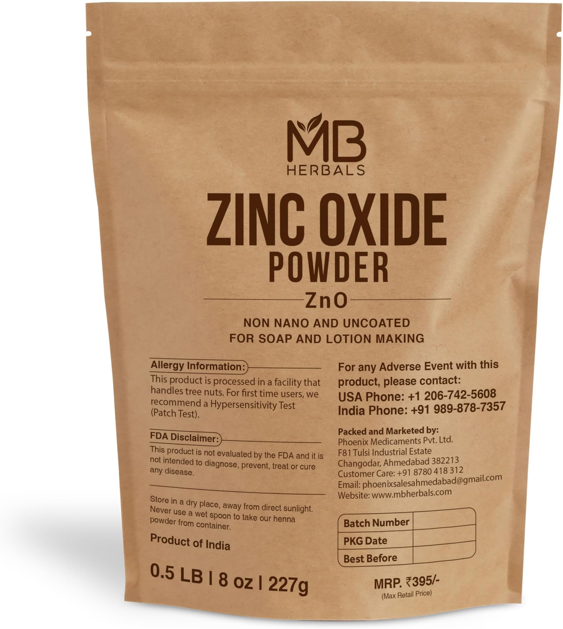 MB Herbals Zinc Oxide Powder 8 oz | Uncoated & Non-Nano | Pharmaceutical Grade | For DIY Sunscreen Lotion & Diaper Rash Cream