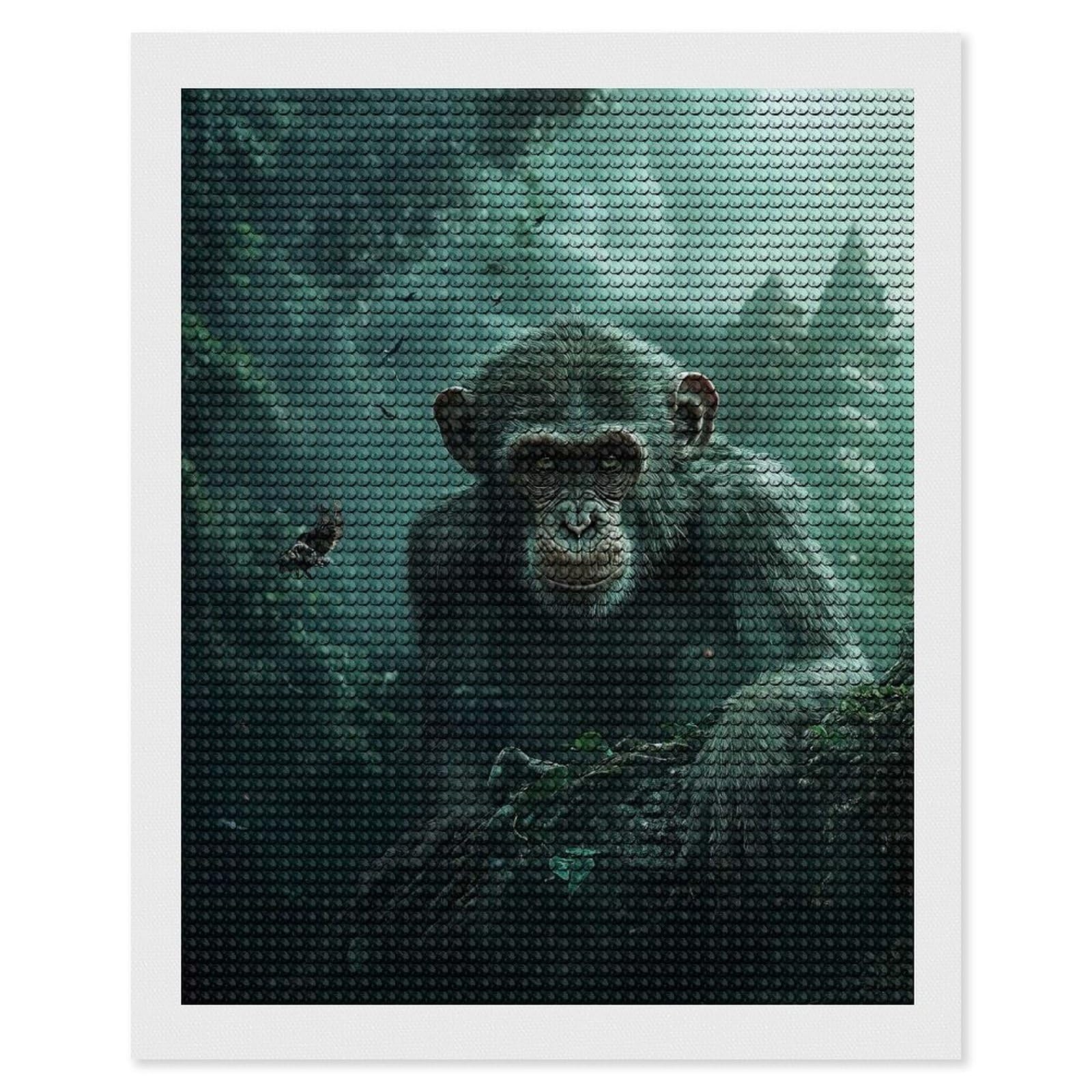 Junmoney Chimpanzee in Jungle Diamond Painting Canvas Set 16"x20", Easy to Enjoy, Adhesive Canvas, Office Decor, Holiday Gift Idea, with Tool Kit