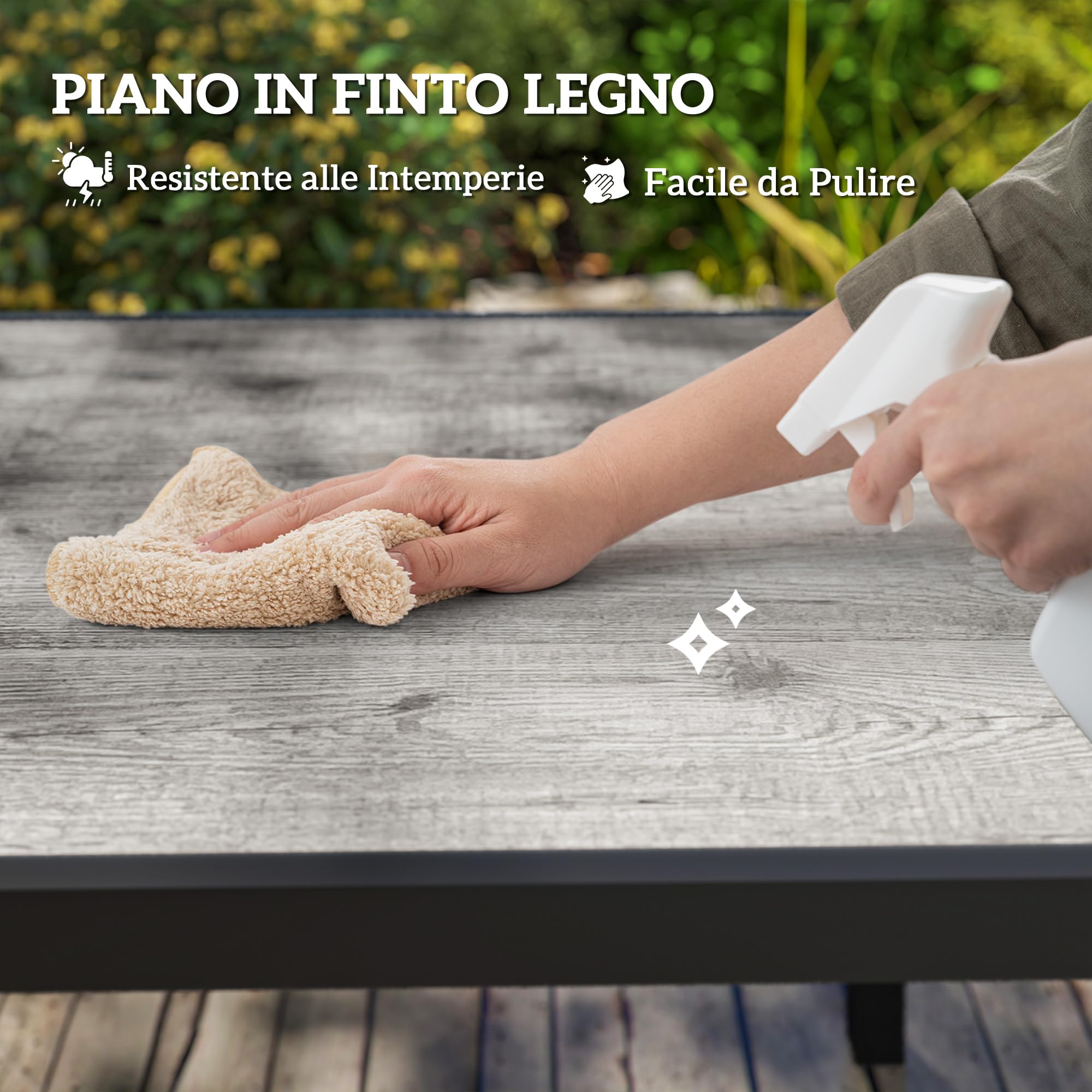 Outsunny Tavolo da Giardino Allungabile da 160-240 cm, Tavola da Pranzo Estensibile per 6-8 Persone Rettangolare in Alluminio con Piano Effetto Legno, Per Patio, Terrazzo, Balcone ed Esterno, Grigio