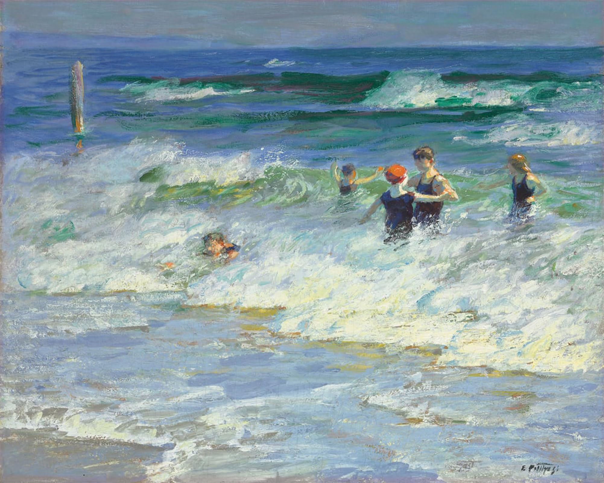 Artxlxxbn No Frame Famous Art Print Poster Vintage Wall Art Playing In The Surf By Edward Henry Potthast Canvas Art Poster For Home Decor 60X90cm