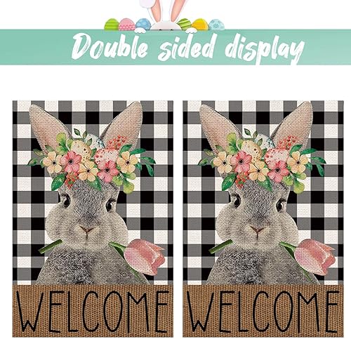 Miniatura 4 de Bandera de jardín de Pascua, banderas de Pascua de doble cara de 12 x 18 pulgadas, bandera de patio de Pascua, bandera de bienvenida de primavera,
