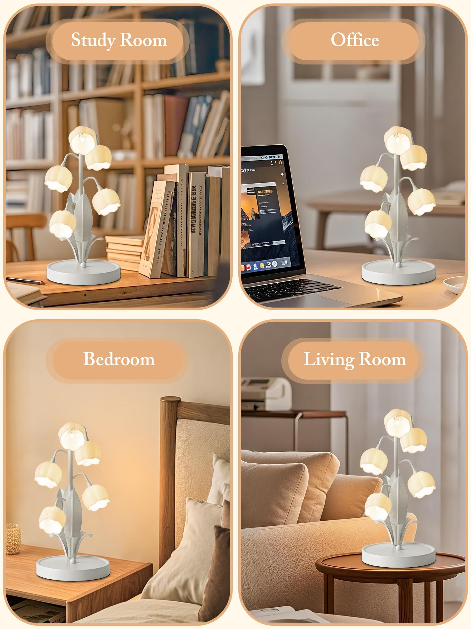 Minifair Verde Lamparas De Mesita De Noche,IluminacióN De Tres Tonos Lampara Escritorio Pantalla AcríLica Con Lirio Del Valle,Lampara De Mesa Perfecto Para Chica Dormitorio,Cabecera,Estudio,Regalo