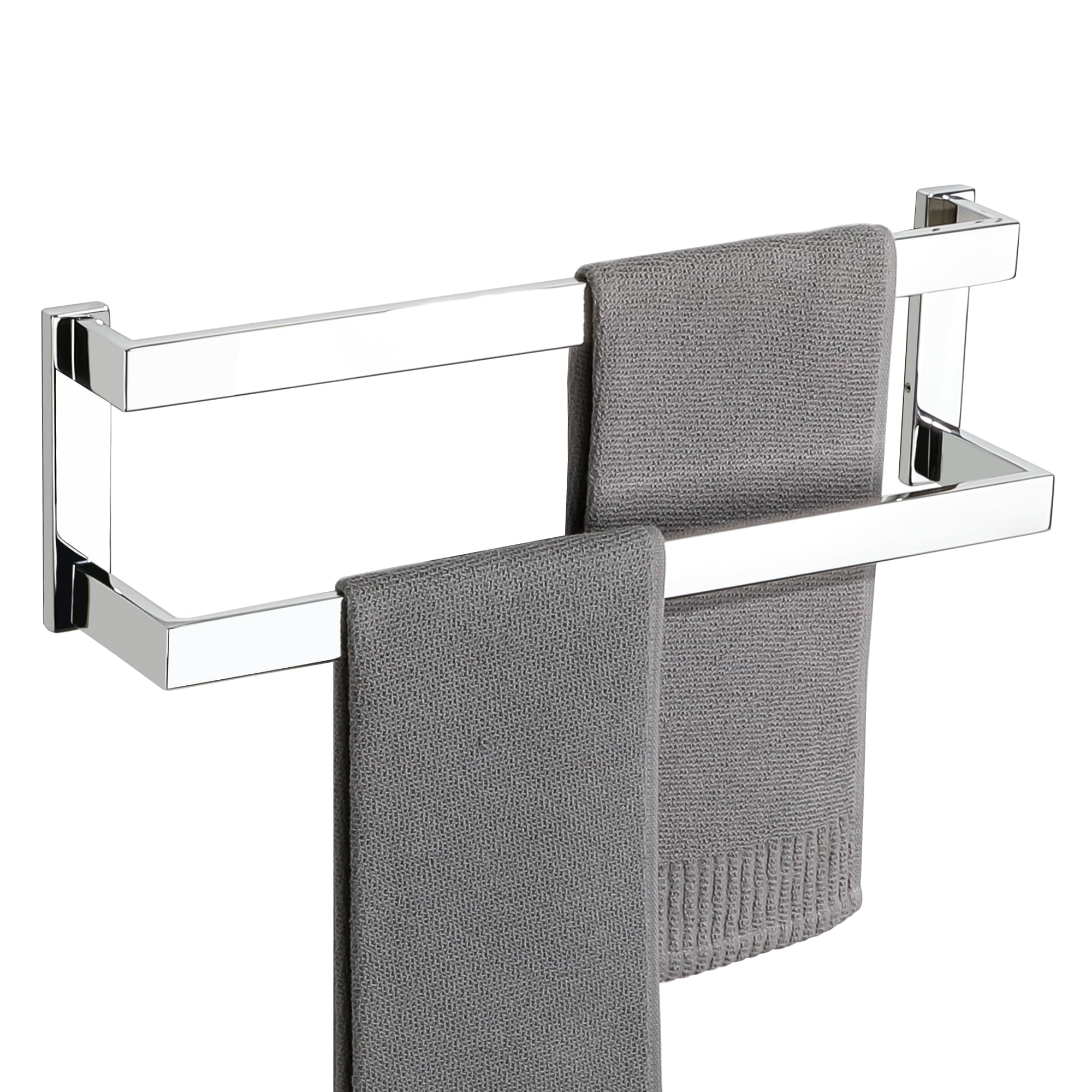 SAYAYO Chrome Towel Rail Wall Mounted 50CM Double Bath Towel Holder for Bathroom Kitchen, 2-Tier Towels Rack SUS304 Stainless Steel